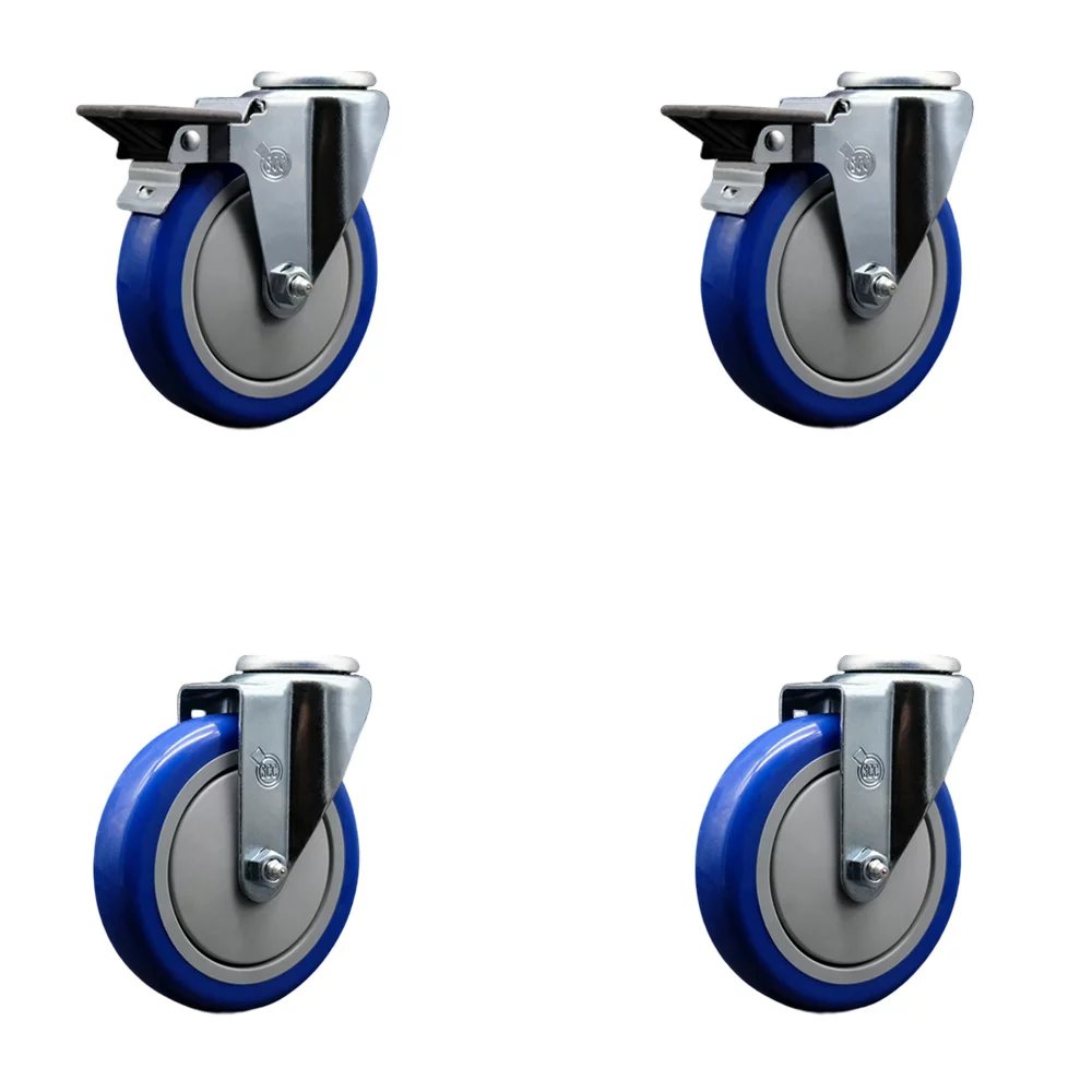 Polyurethane Swivel Bolt Hole Caster Set of 4 w/5