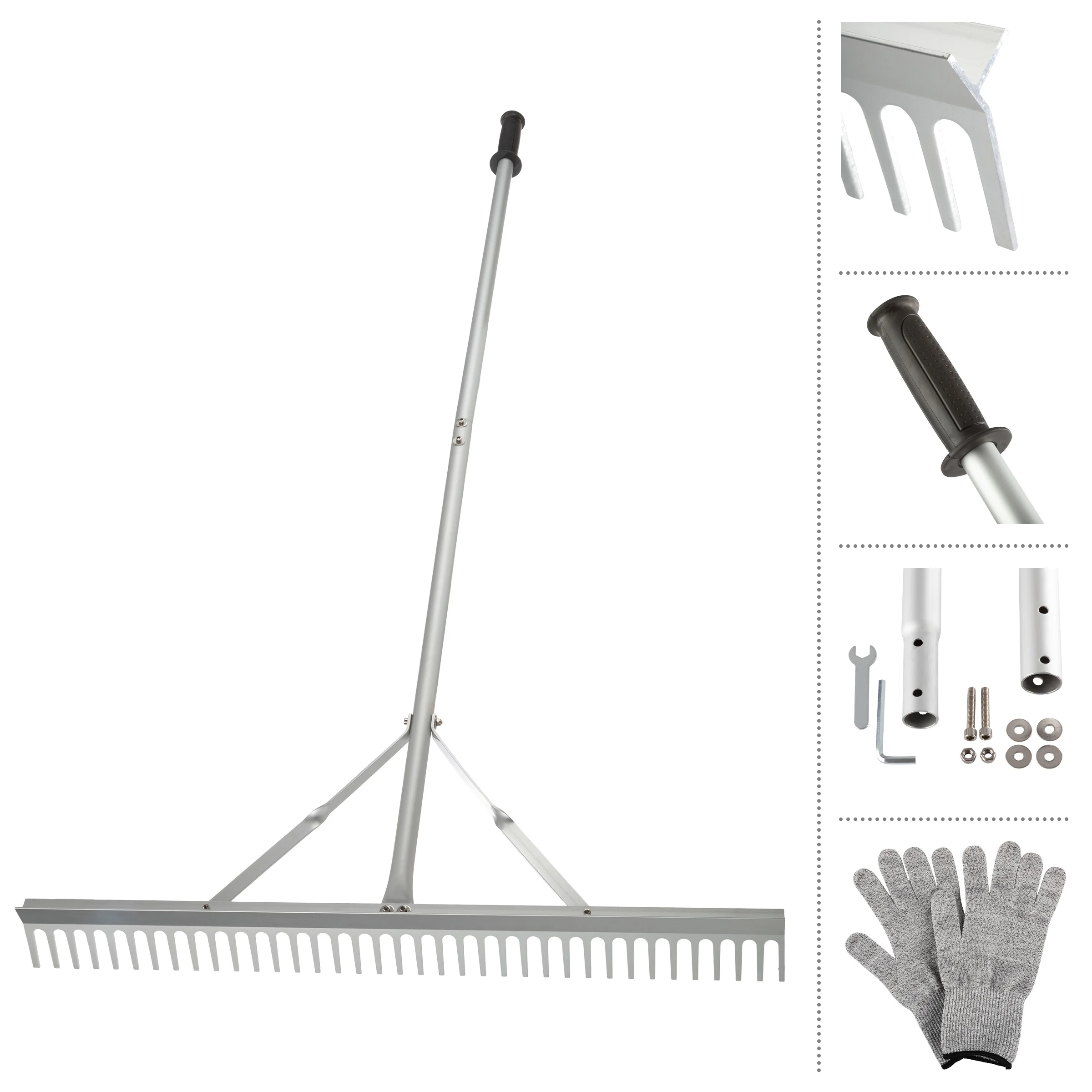 Pure Garden 36in Landscape Rake - Aluminum Metal Rake and Lawn Care Gloves