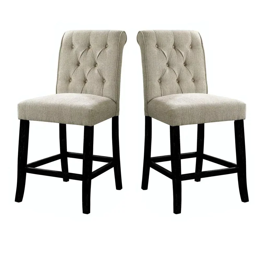 CoSoTower Dining Room Furniture Rustic Style Set of 2 Counter Height Chairs Beige Chenille Fabric Upholstered Tufted Kitchen Breakfast