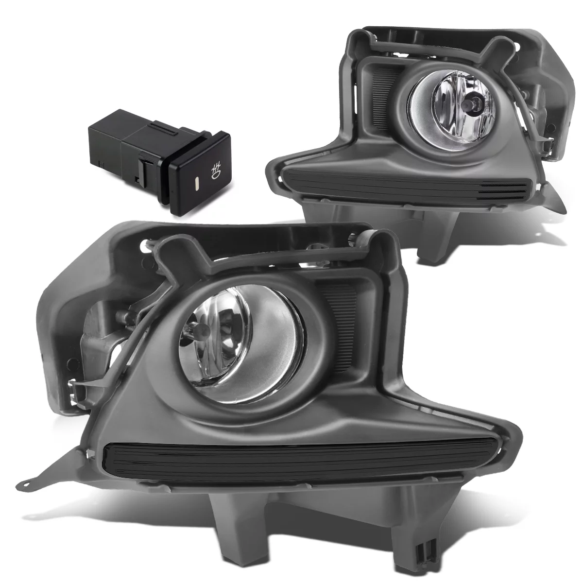 DNA Motoring FL-ZTL-244-CH For 2014 to 2016 Toyota Highlander Bumper Driving Fog Lights + Wiring Kit + Bezel + Switch (Black Cover Clear Lens)