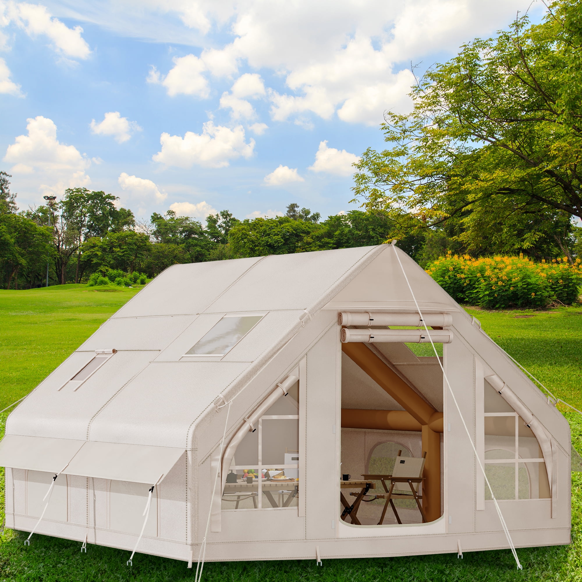 Dextrus Inflatable Camping Tent with Pump, Glamping Tents, Easy Setup 4 Season Waterproof Windproof Outdoor Blow Up Tent, Suitable for 2-6 people