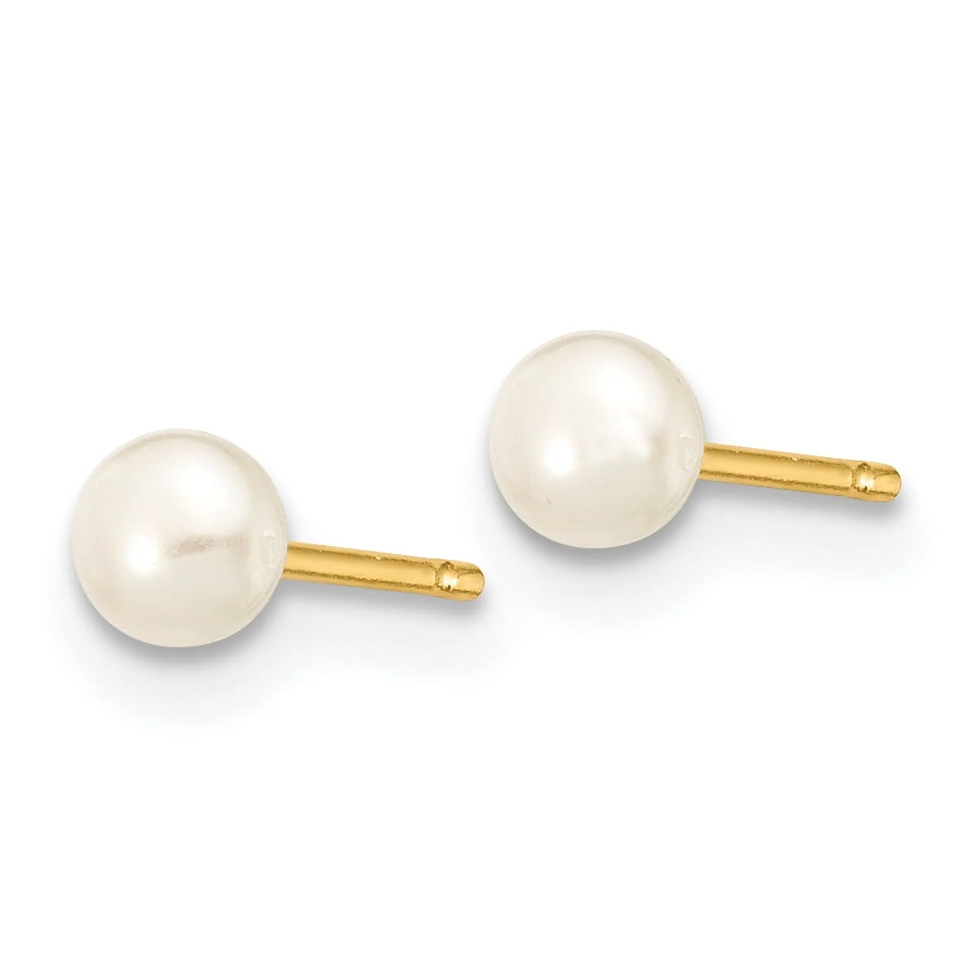 Primal Gold 14 Karat Yellow Gold 3-4mm White Button Freshwater Cultured Pearl Stud Post Earrings