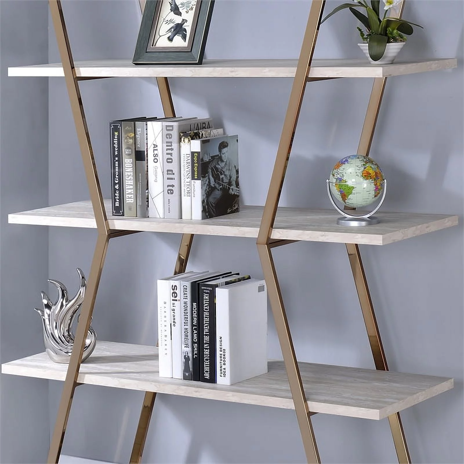 Bowery Hill Modern Metal 4-Shelf Bookcase in Gold Champagne Finish
