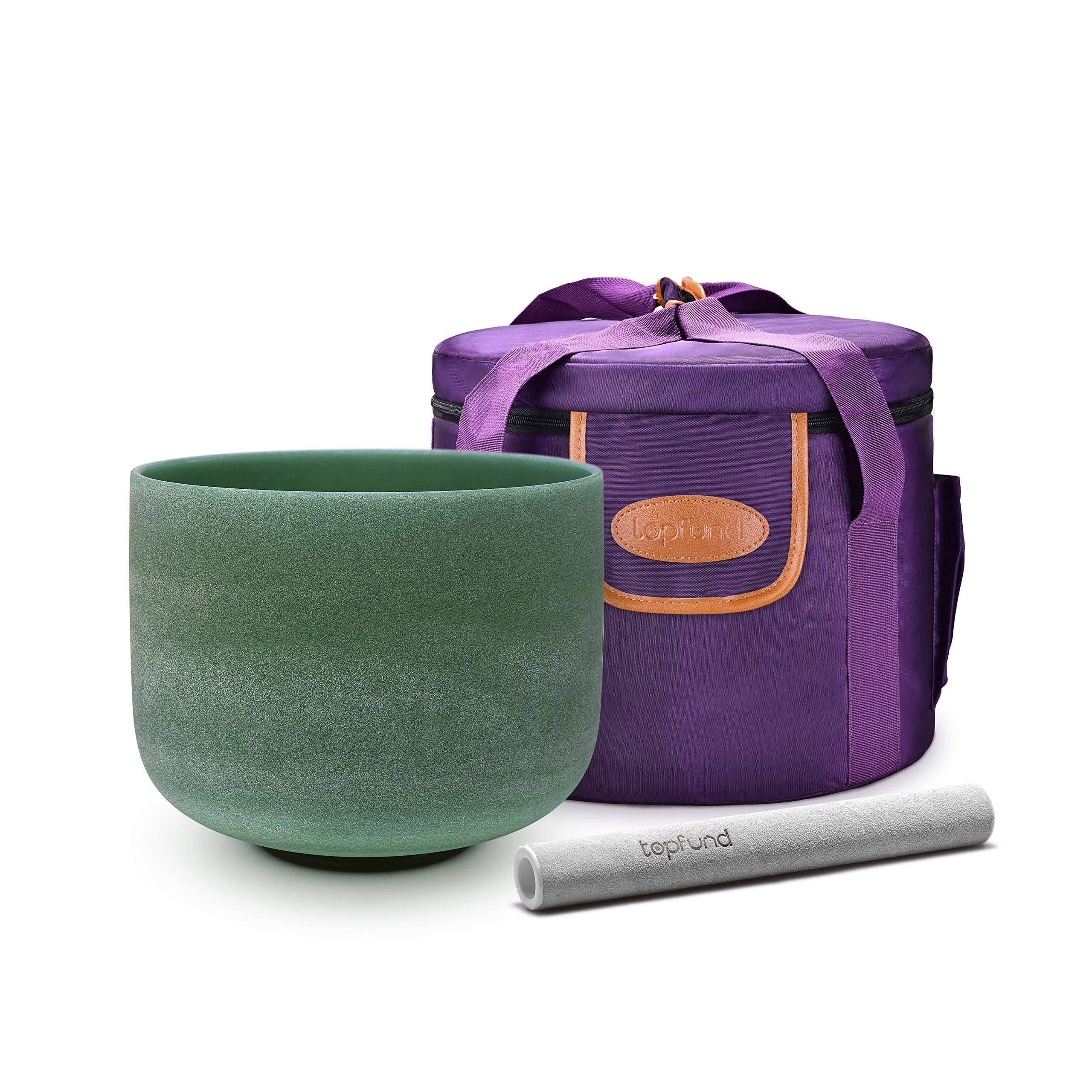 TOPFUND G# Zeal Chakra 8 inch Emerald Fusion Crystal Singing Bowl with Heavy duty carrying case and Suede Stick