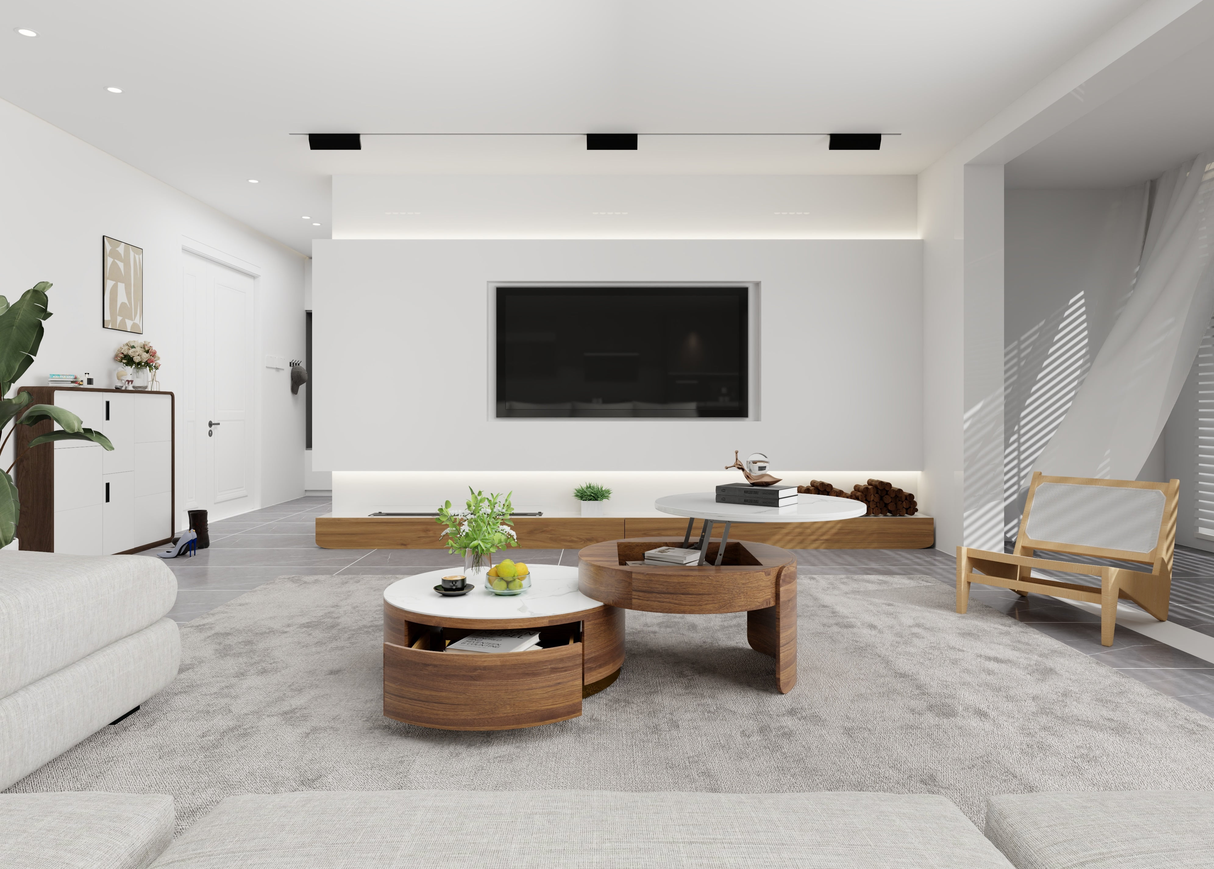 MONTARY Ziv Lift-top Modern Nesting Coffee Table Set Of 2, White Sintered Stone Coffee Table Set, Fully-assembled, 31.5“, Brown