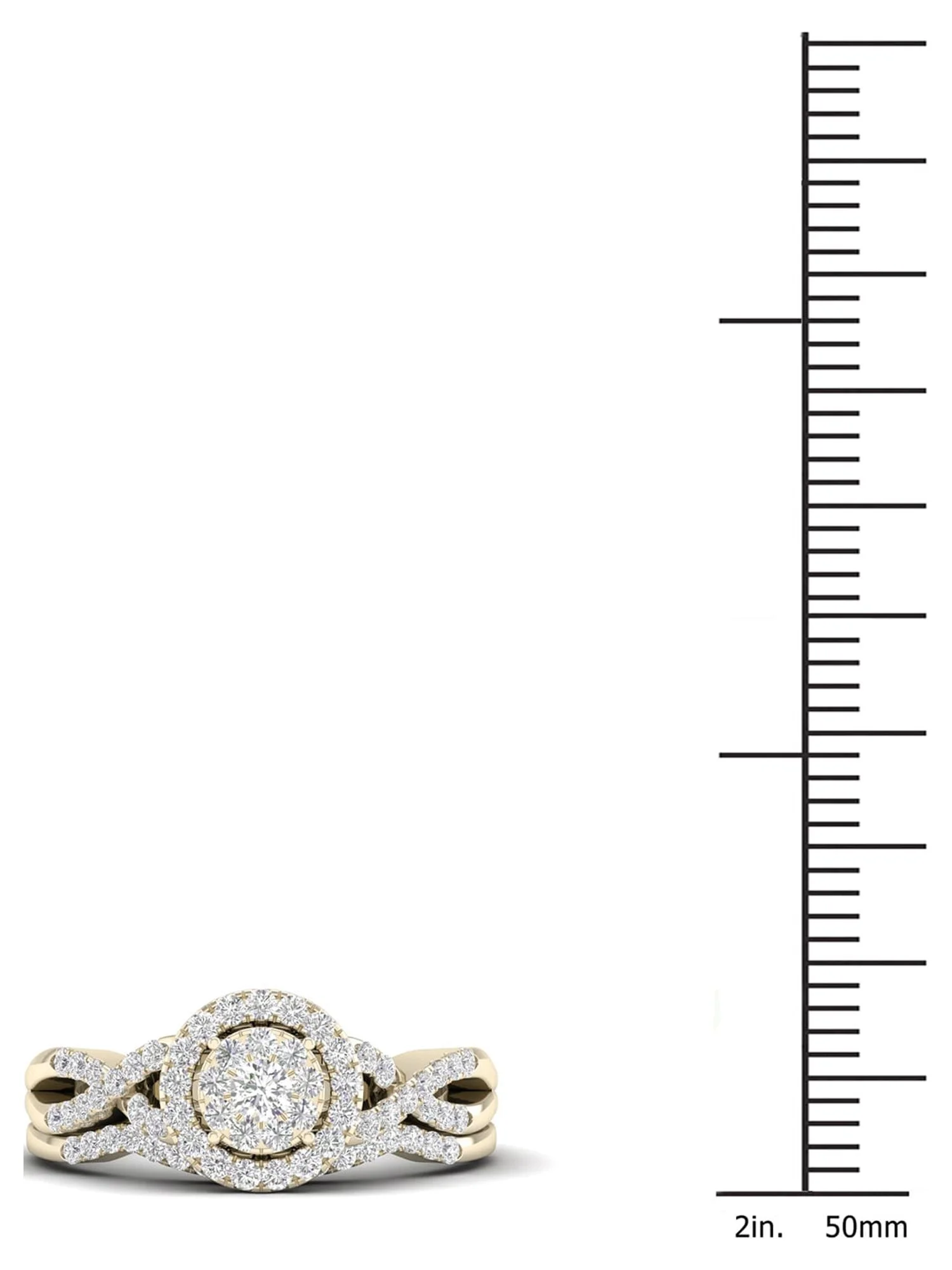 3/8Ct TDW Diamond 10k Yellow Gold Cluster Halo Twist Shank Bridal Ring Set (I-J, I2)