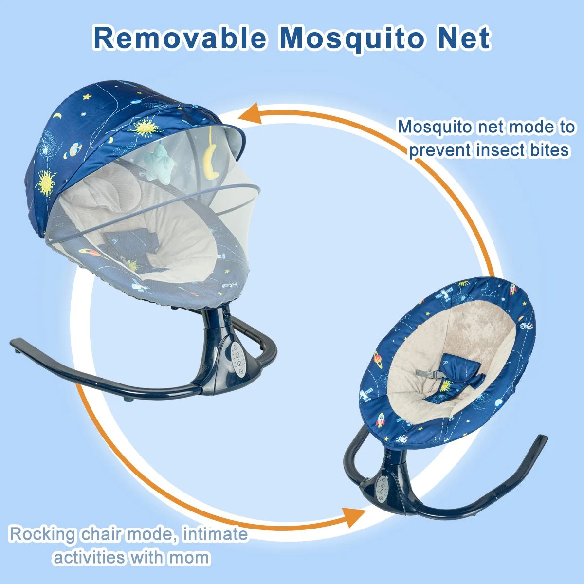 YYW Electric Baby Swing for Infants - 3 Gear Adjustable Seat, Remote Control, Bluetooth Music, 4 Speed Settings, 4 Timing Settings, 12 Lullabies, USB Enable, Blue