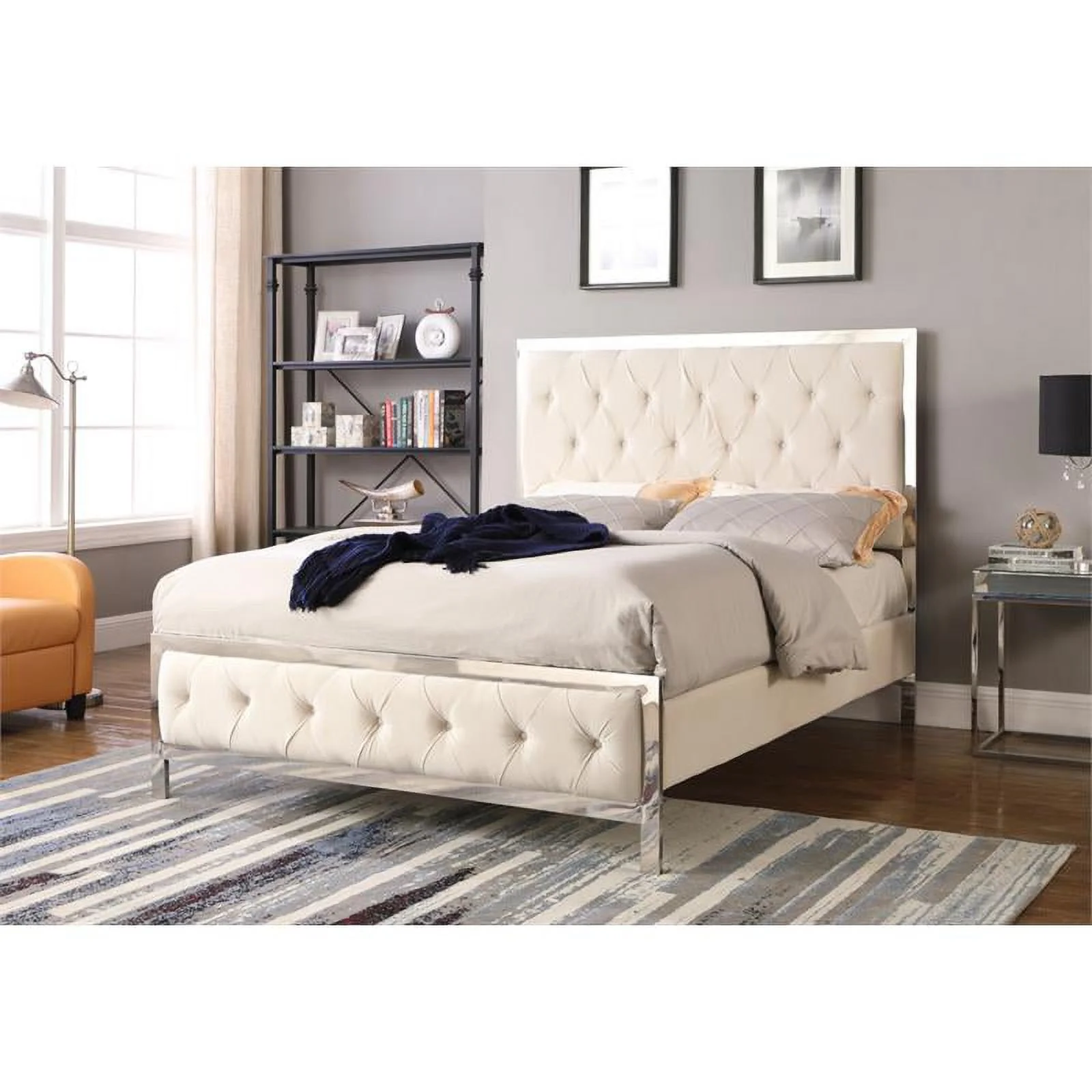 Bowery Hill Fabric Upholstered Tufted Eastern King Panel Bed in Beige