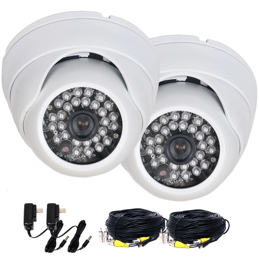 VideoSecu 2 Pack Built-in 1/3 inch SONY Effio CCD Security Cameras 600TVL Wide Angle Vandal Proof with 2 Cable and Power BTU