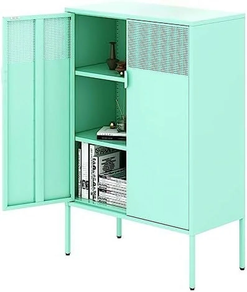 CGFHYP Orange 3 Tier Metal  Cabinet with Legs  2 Door Metal Locker Style Accent  Cabinet with 2 Adjustable Shelves for Home  Office  Entryway and Hallway