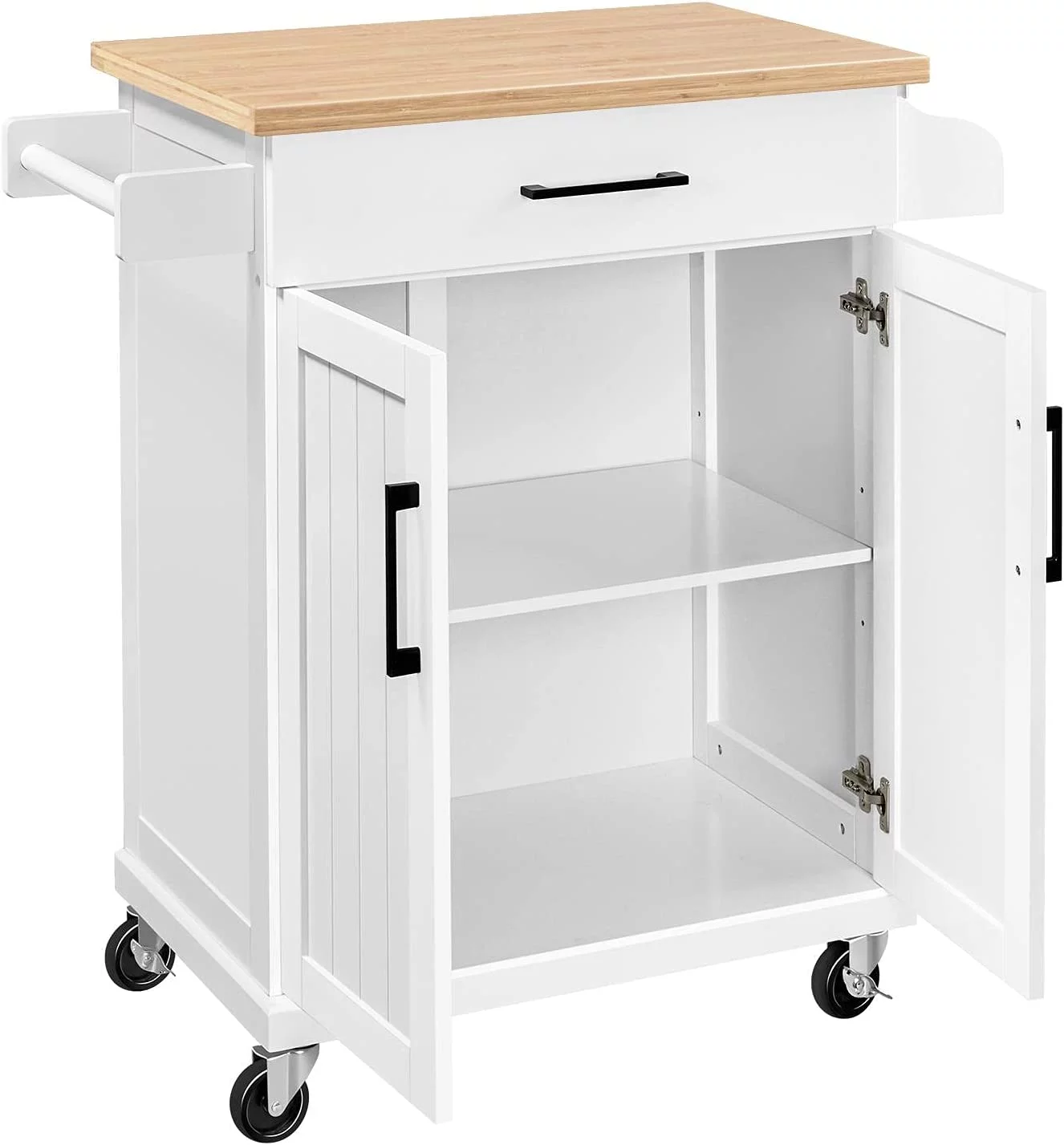 HYHBIBOOM Kitchen Cart with Drawer  Kitchen Island on Wheels with  Rack & Cabinets  Microwave Cart for Kitchen with   Rolling Coffee Cart Station  White