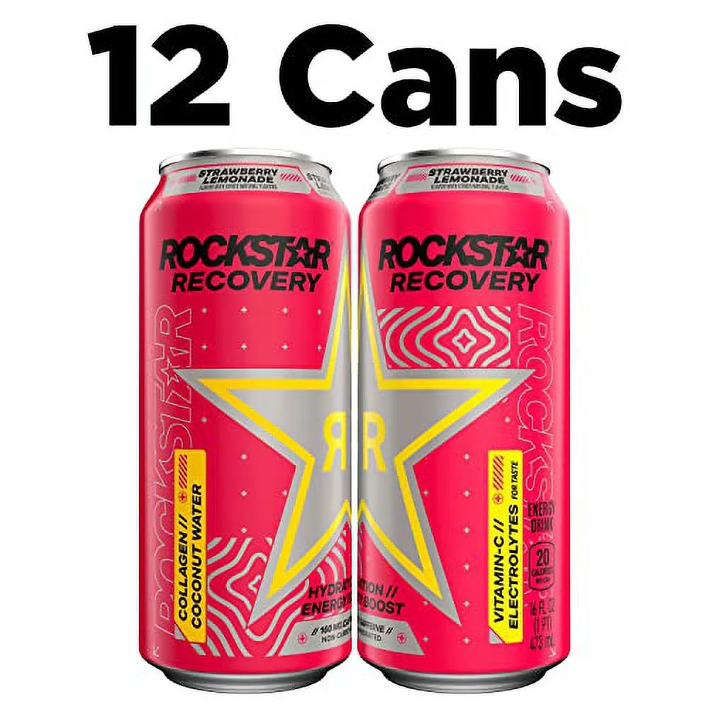 Rockstar Recovery Strawberry Lemonade, 16 Fl Oz (Pack of 12)