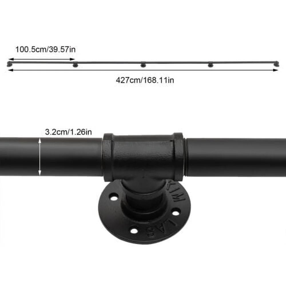 4Pcs 14FT Industrial Black Pipe Stair Handrail Staircase Handrail Wall Mount