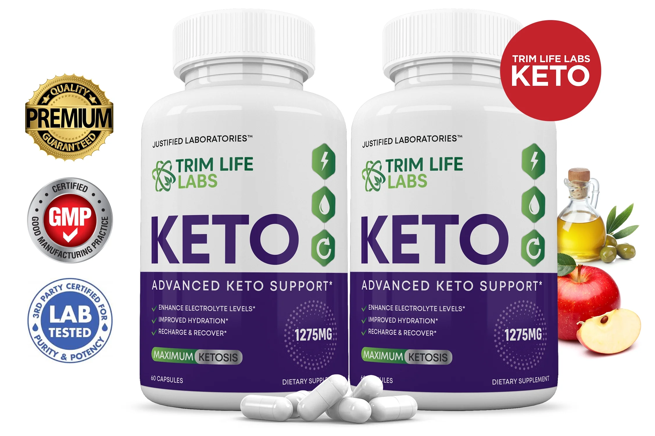 (2 Pack) Trim Life Labs Keto ACV Pills 1275mg Alternative to Gummies Dietary Supplement 120 Capsules