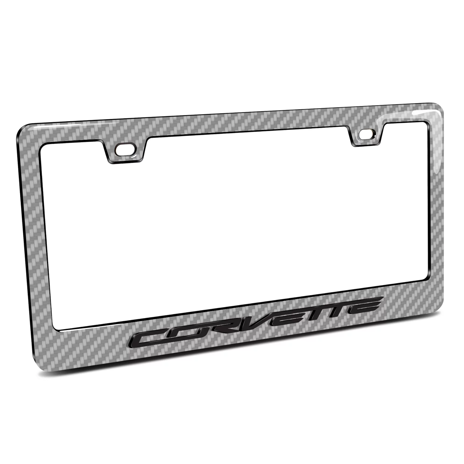 iPick Image for Chevrolet Corvette C7 in 3D on Silver Real 3K Carbon Fiber Finish ABS Plastic License Plate Frame, Official Licensed