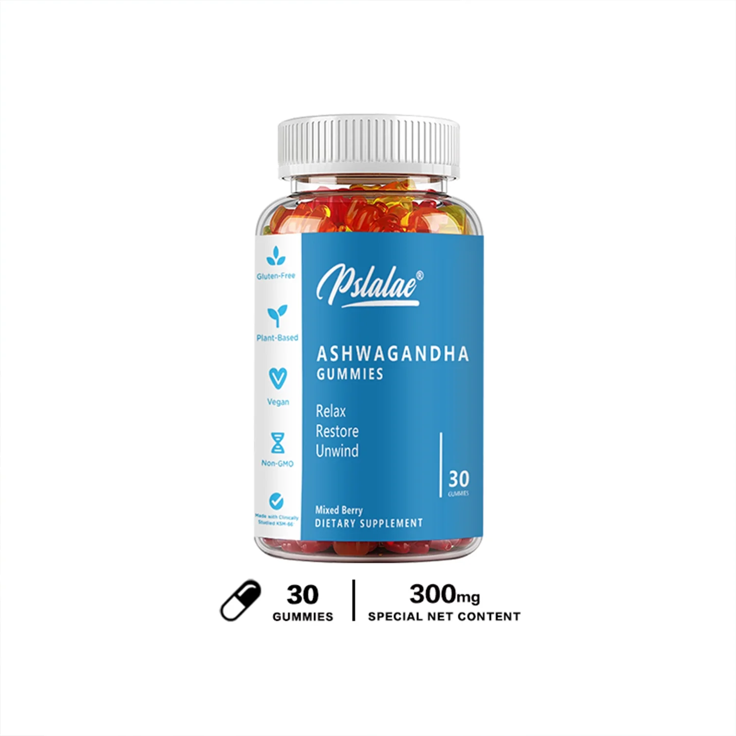 Pslalae Ashwagandha Gummies 300mg - Improve Sleep Quality, Relieve Stress and Anxiety (30/60/100pcs)