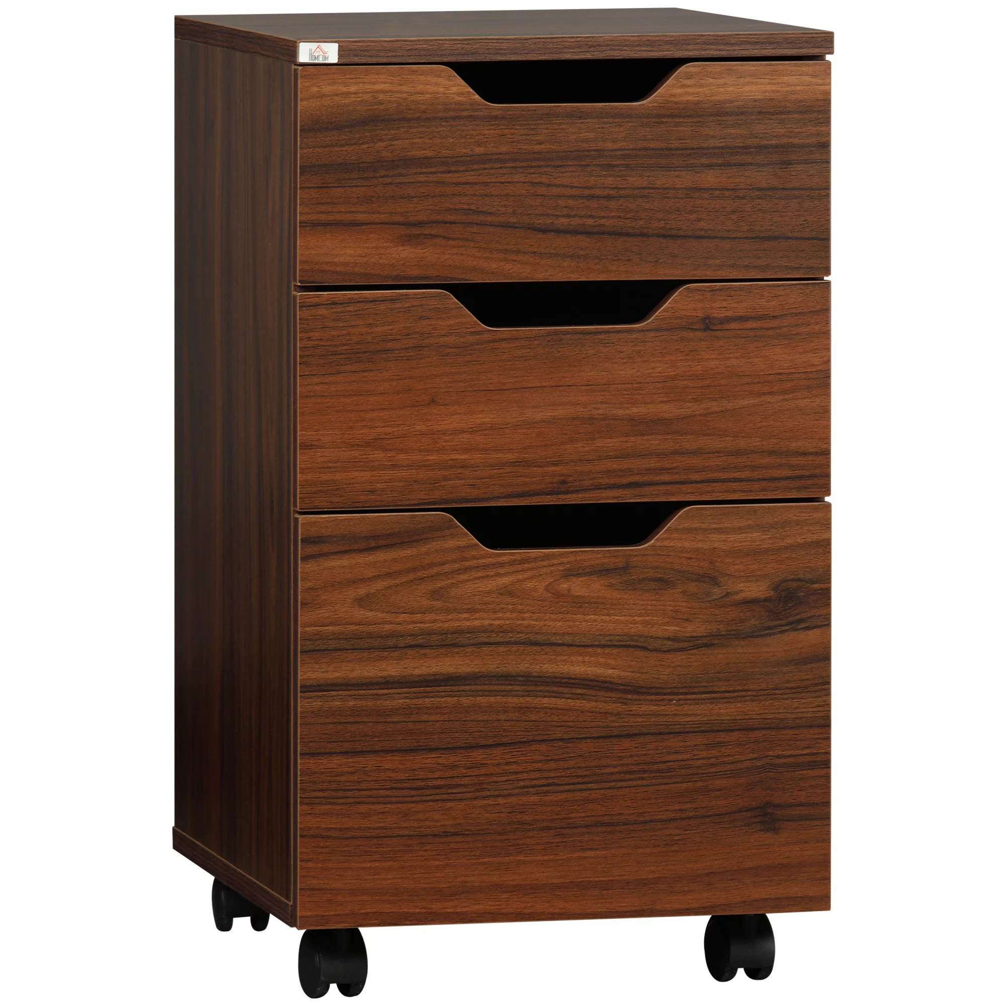 HOMCOM 3 Drawer Storage Cabinet Storage Organizer W/ Caster Wheels, Brown