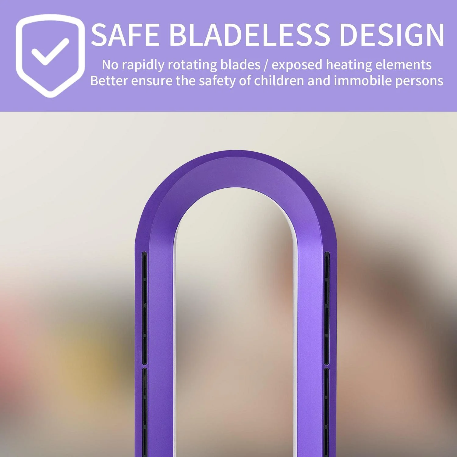 32 in. Bladeless Tower Cool Fan and Heater Fan Combo Ideal For Four Season Available Purple