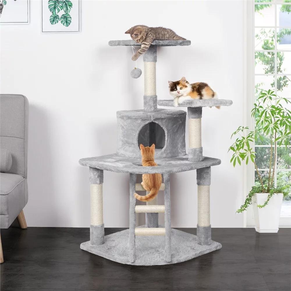 Topeakmart 47.5'' Multilevel Cat Tree Condo Cat Tower with Scratching Post Light Gray