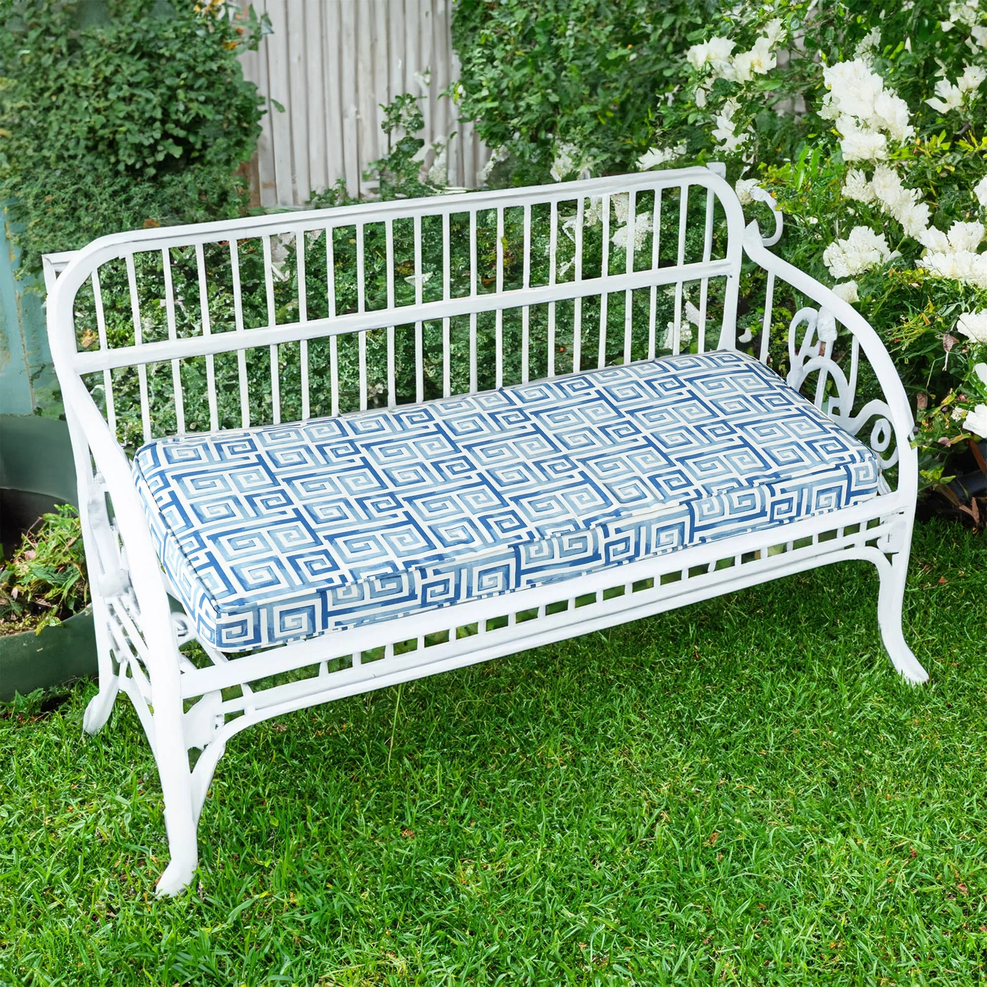 HIG Outdoor Patio Bench Cushions, Reversible UV Resistant Porch Swing Cushions with 2 Adjustable Ties, 47x17x3 Inches Waterproof Patio Long Seat Pads for Loveseat Bay Window, 1 Pack