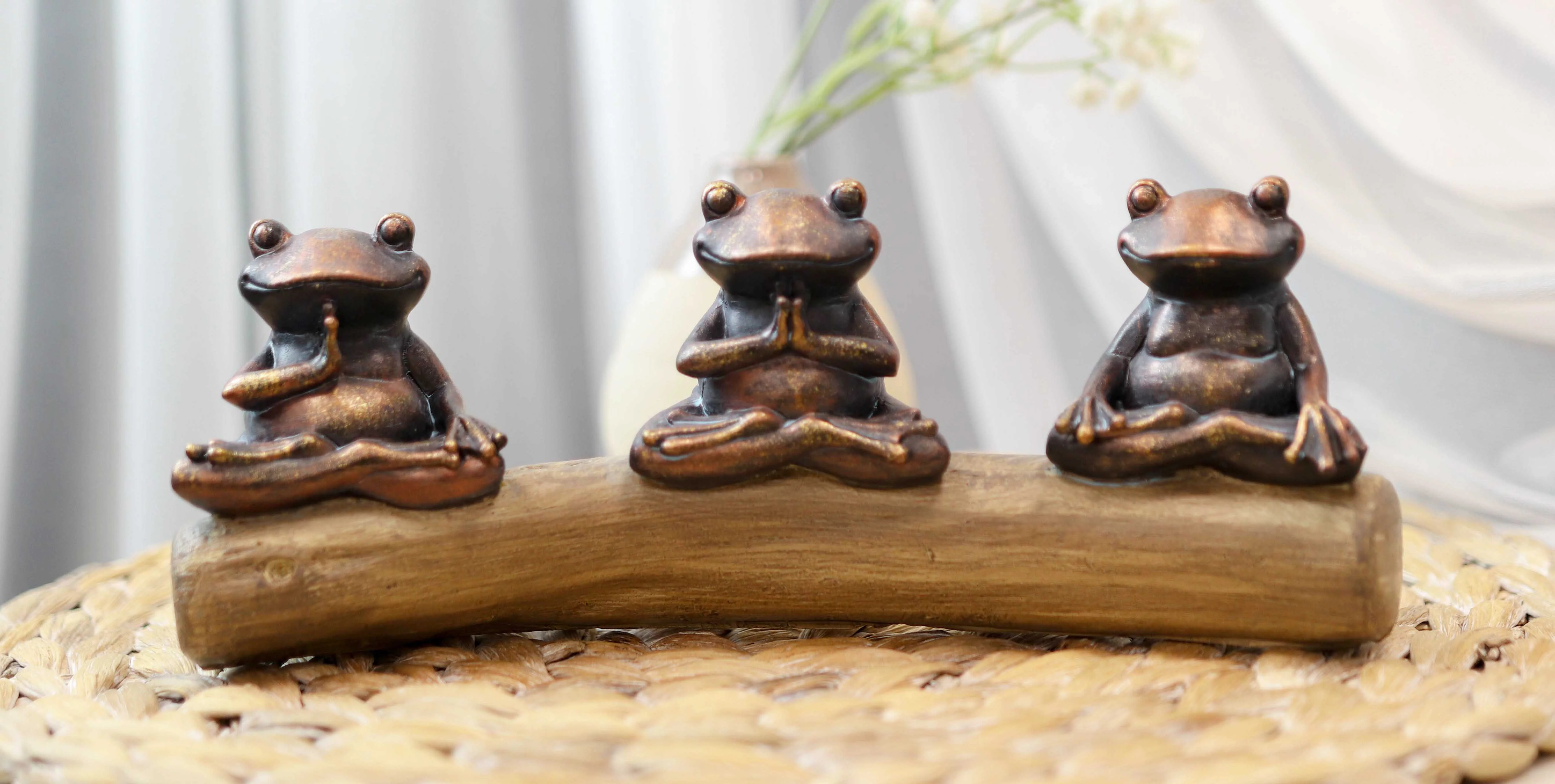 Zen Feng Shui Koan Of The Frog Meditating Buddha Yoga Frogs Trio On Log Statue