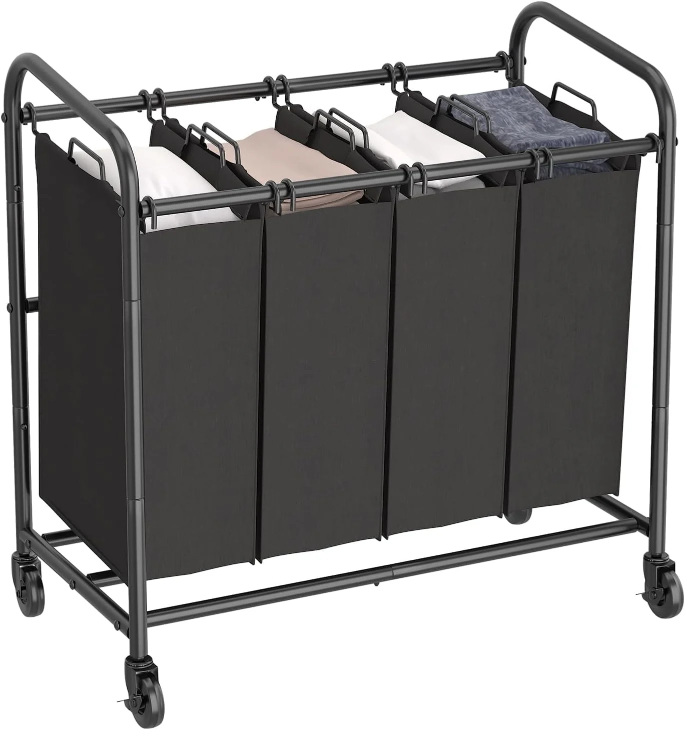HOYRR  4 Bag Laundry Sorter Cart, Laundry Hamper Sorter with Heavy Duty Rolling Wheels and Removable Bags for Clothes Storage,Laundry Organizer Laundry Basket Laundry Clothes Hamper, Black