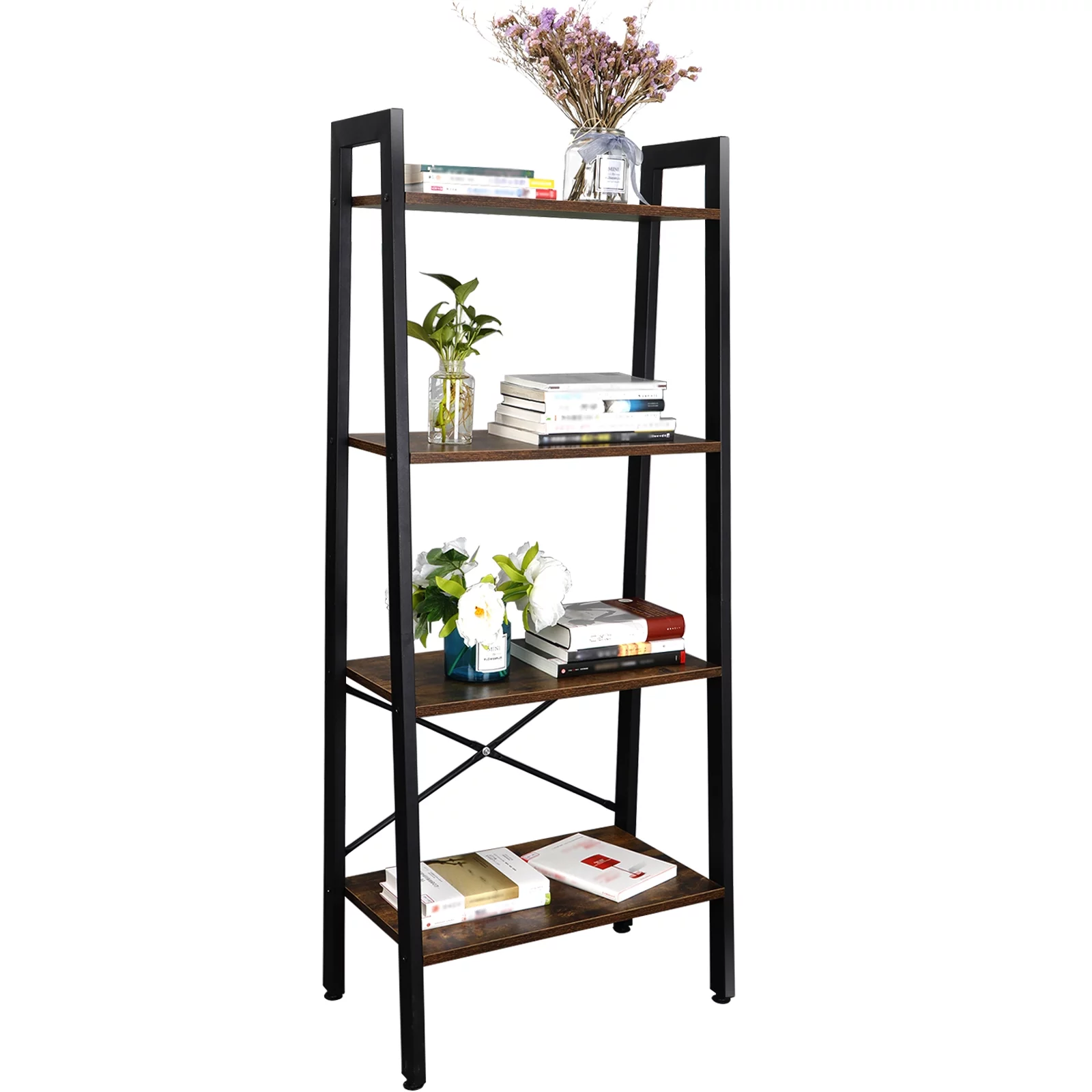 ZENY Home Ladder Shelf Metal Frame Four Tiers Modern Bookcase, 22.4 x 13
