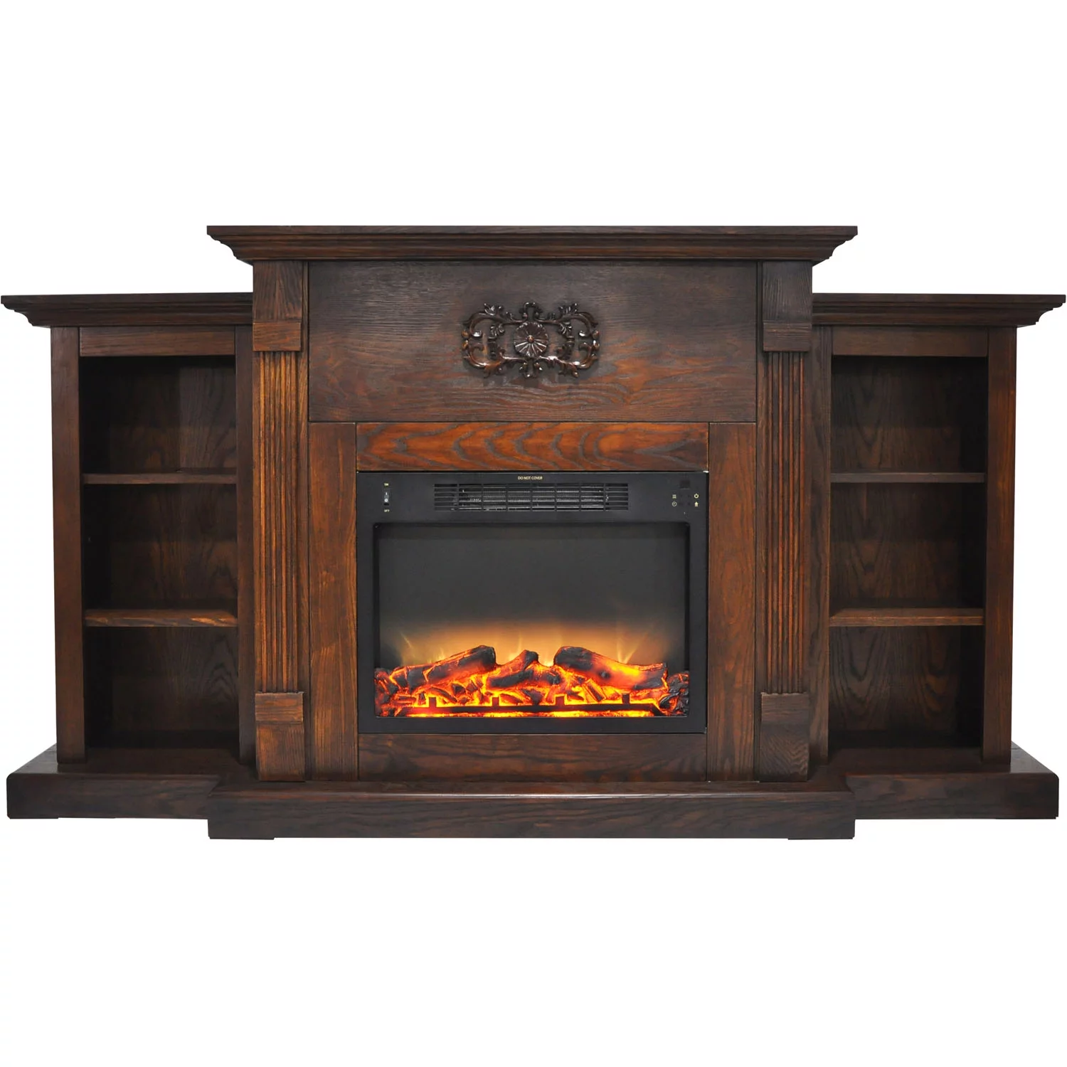 Cambridge Sanoma 72'' Electric Multi-Color LED Fireplace with Charred Log Insert with Remote | For Rooms up to 210 Sq.Ft | Dual Heat Settings | Storage | Walnut Mantel | Timer