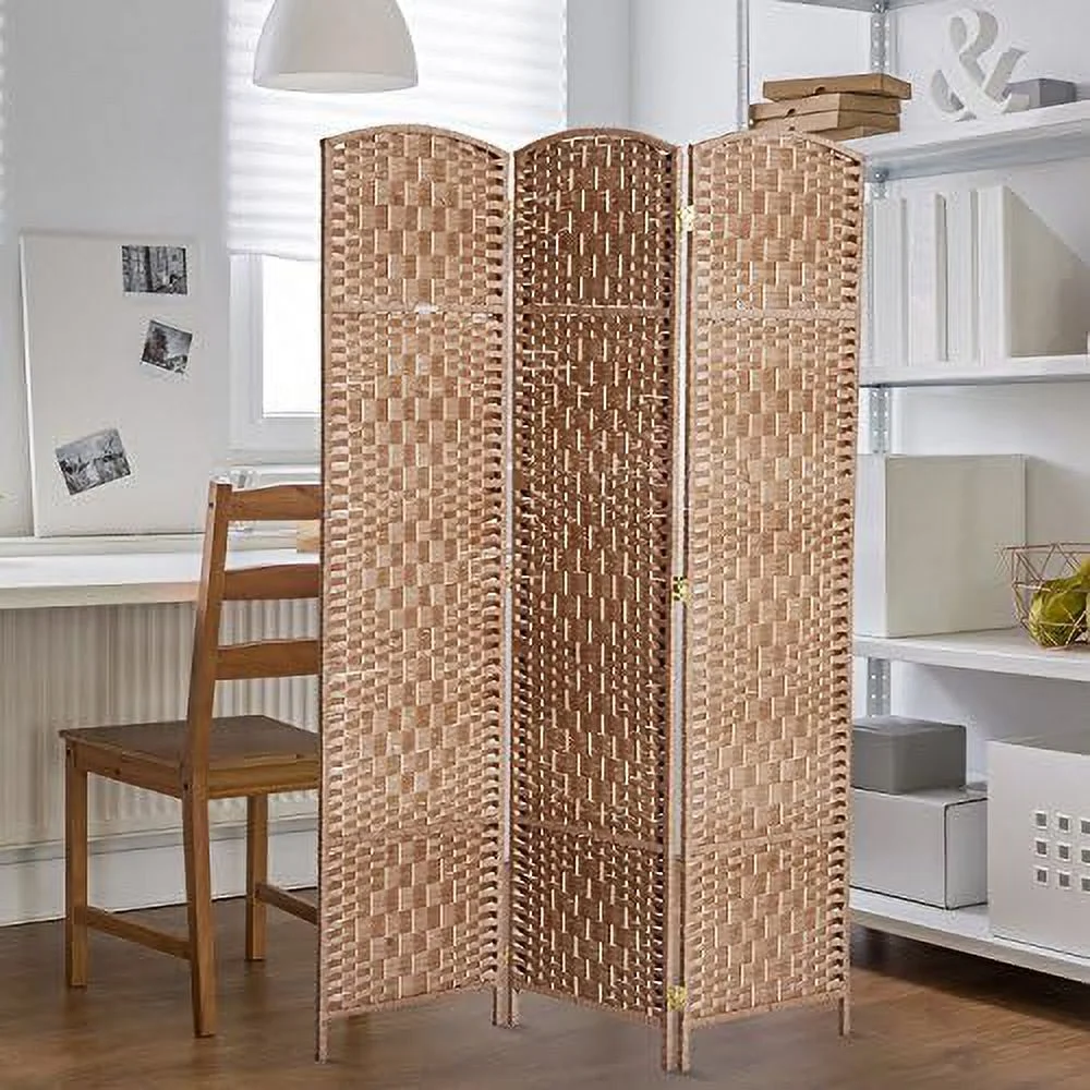 YPDCHB 6' Tall Wicker Weave 6 Panel Room Divider Privacy Screen - Brown
