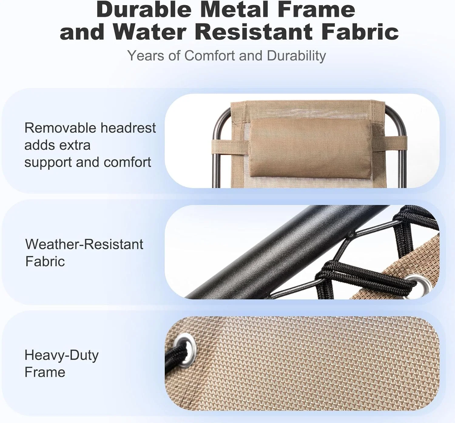 Set of 2 Relaxing Recliners Patio Chairs Adjustable Steel Mesh Zero Gravity Lounge Chair Beach Chairs with Pillow and Cup Holder Khaki (Kahki)