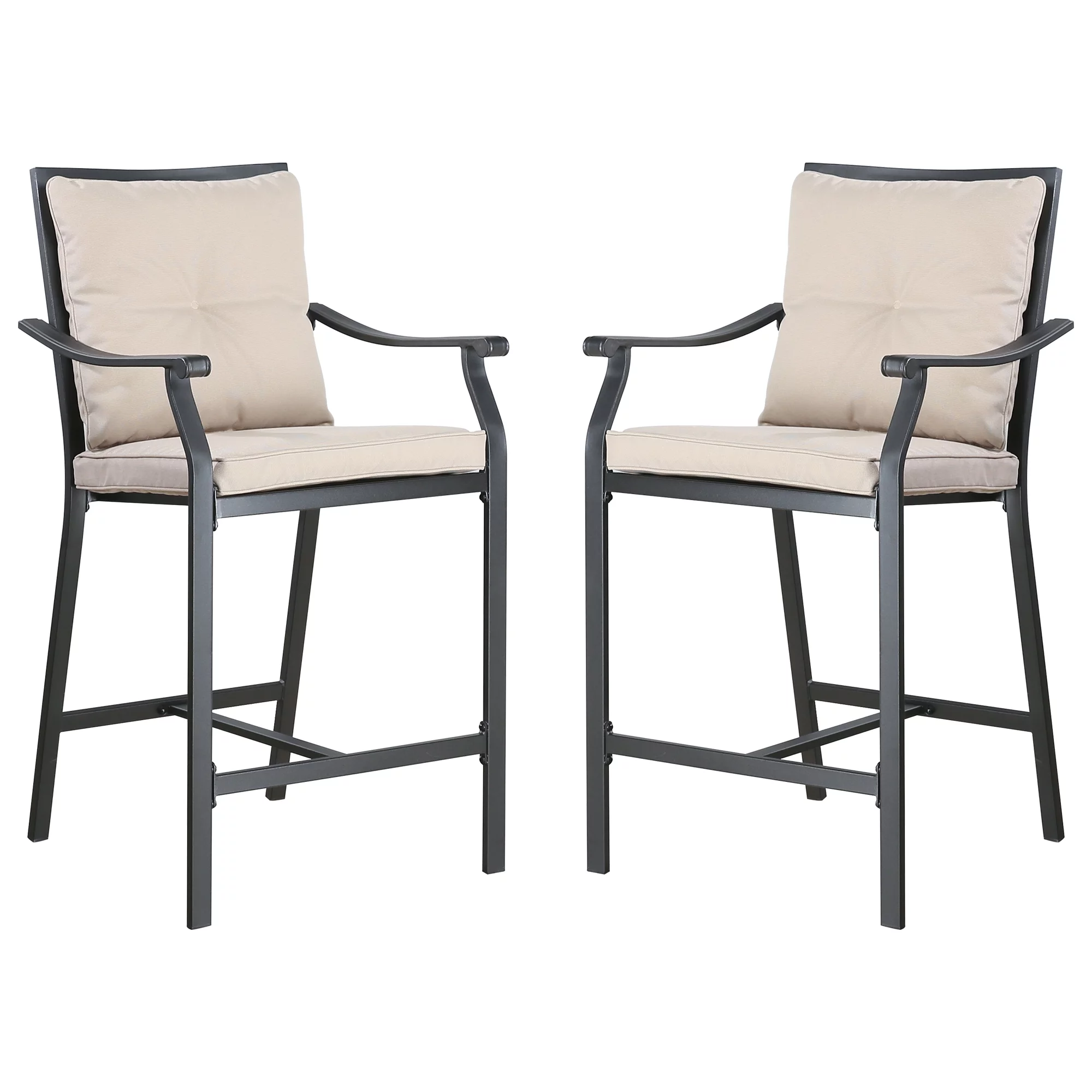 Ulax Furniture Patio Bistro Bar Stools Metal Counter Height Stools with 100% Polyester Cushion, Set of 2