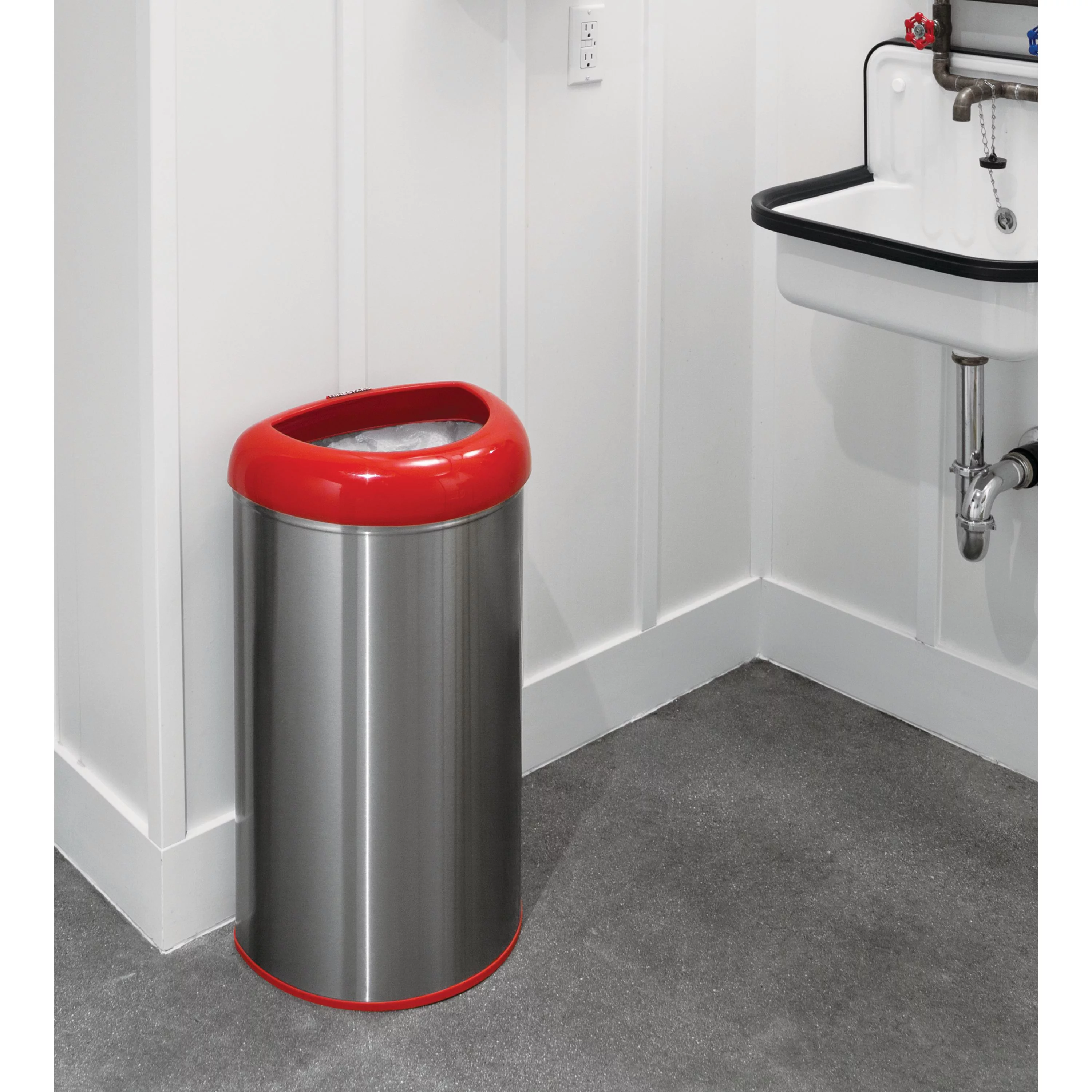Nine Stars 13.2 gal / 50L Open Top Trash Can Red, Fingerprint-Resistant Stainless Steel