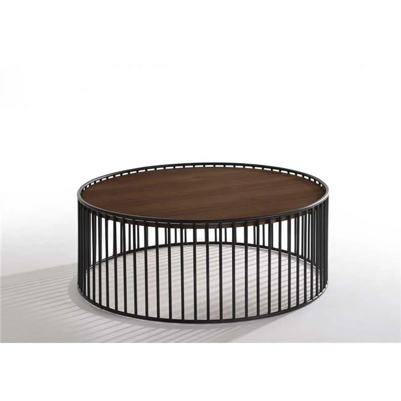 HomeRoots 472128 14 x 36 x 36 in. Modern Metal Rods Round Coffee Table, Walnut & Black