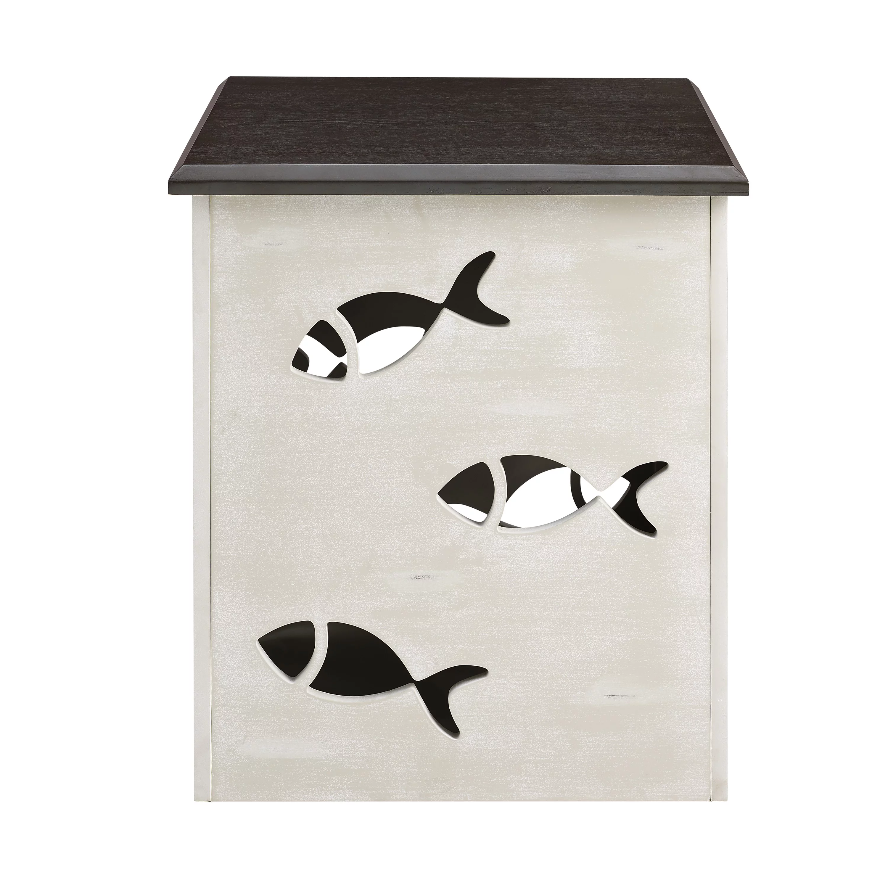 Creekview Coastal Square Metal Accent Side Table with Cutout Fish, Gray Top and Cream Base