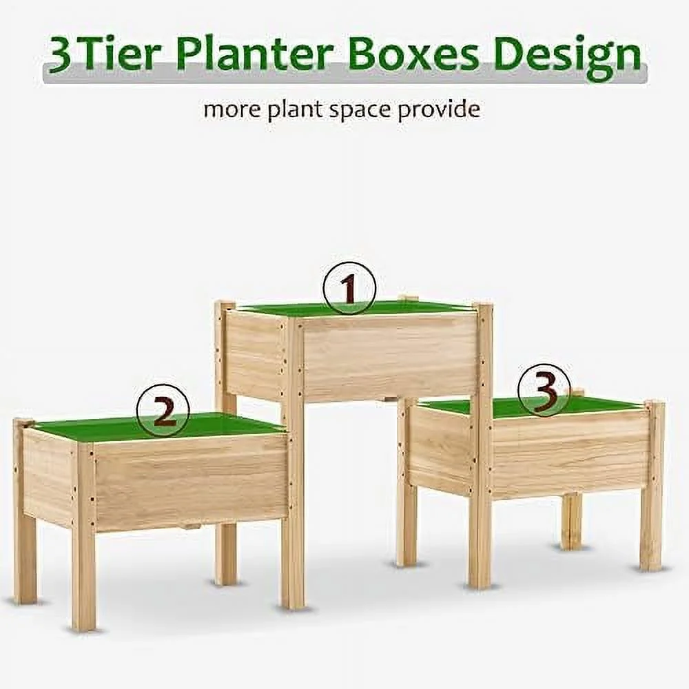 raised garden bed, 3 tier outdoor wood elevated planter box kit, raised garden boxes for vegetables, herb and flowers, 72