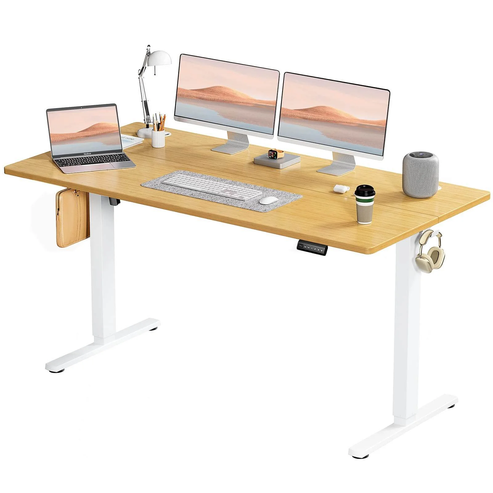 CoSoTower Electric Height Adjustable Standing Desk,Sit to Stand Ergonomic Computer Desk,Yellow,63'' X 24