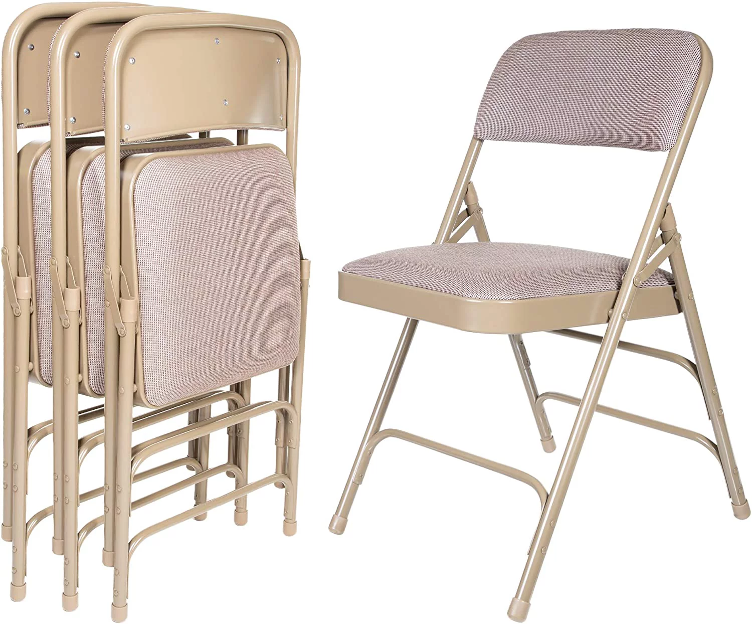 OUWI Premium Fabric Upholstered Steel Folding Chairs, 4 Pack, Beige