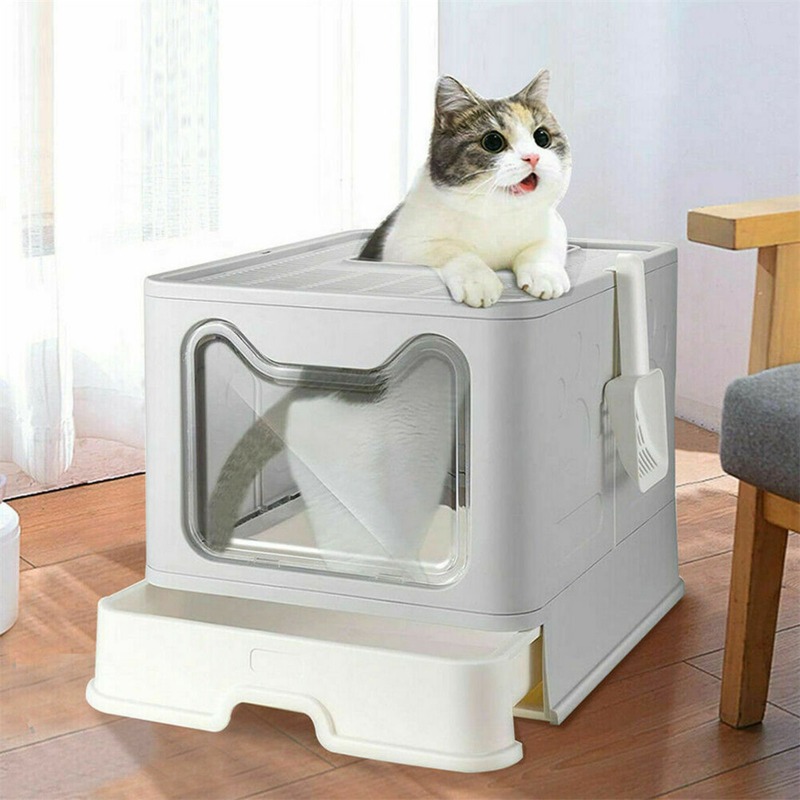 US Easy-Cleaning Hooded Cat Litter Box, Enclosed, Large Kitty Toilet Box, Tray Refills