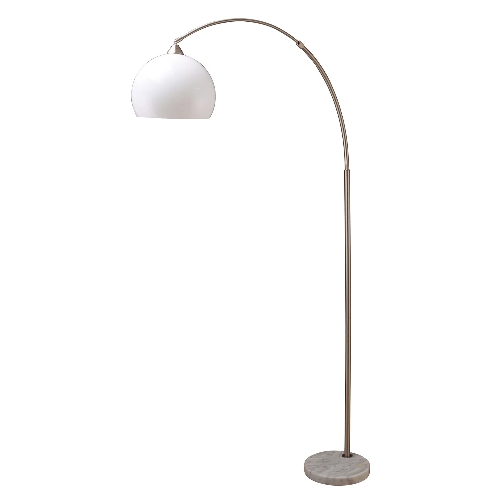 ORE International Modern Silver Arc Floor Lamp on White Marble Base