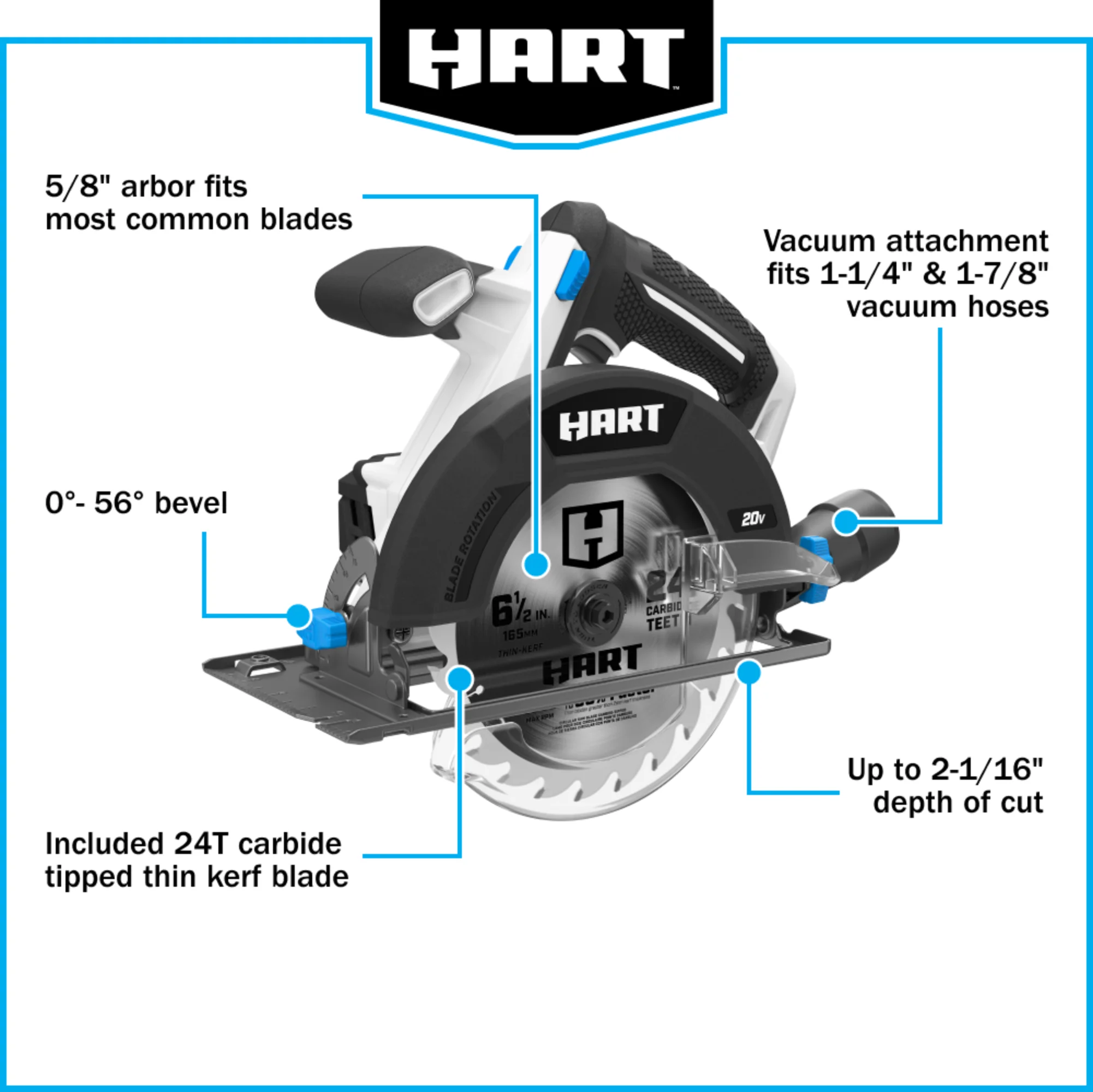 HART 20-Volt 6-1/2-inch Battery-Powered Circular Saw (Battery Not Included)
