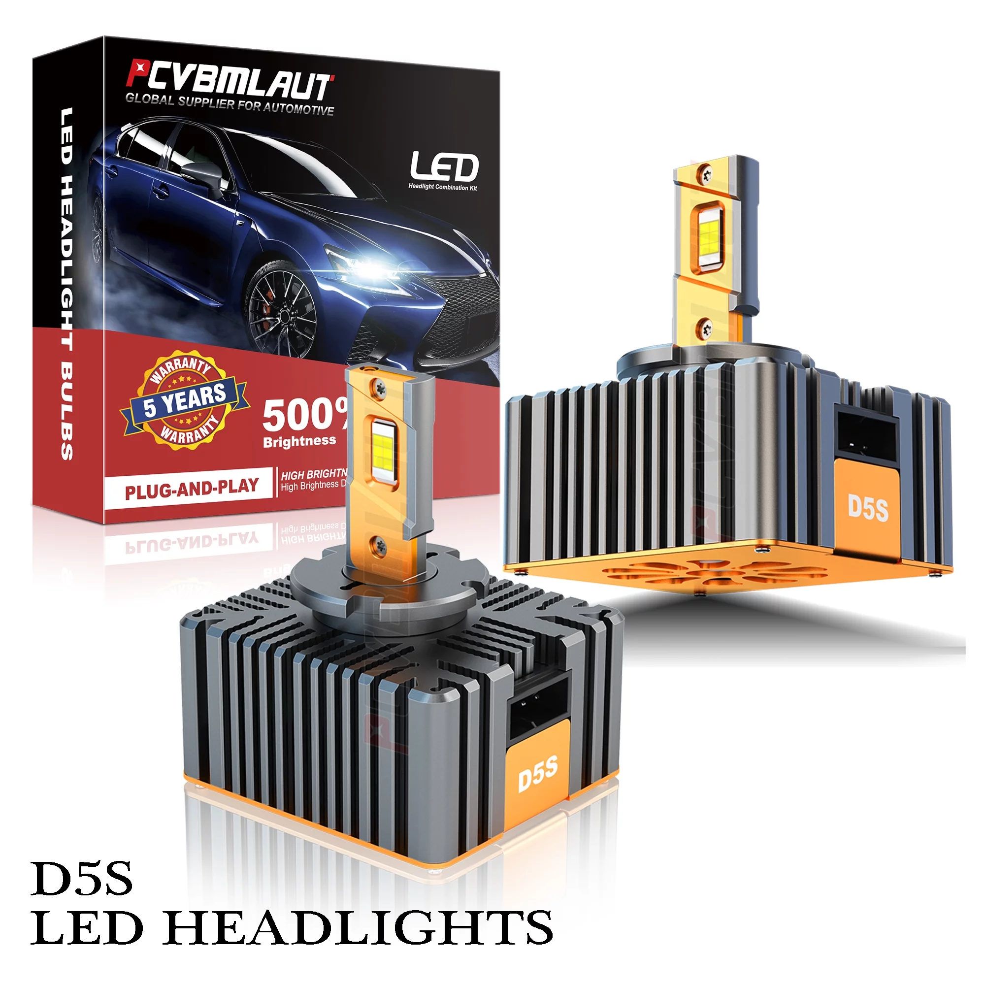 D5S D5R LED Headlight Kit Bulbs 180W 12000LM 6000K White LED Conversion Lamps 2PCS