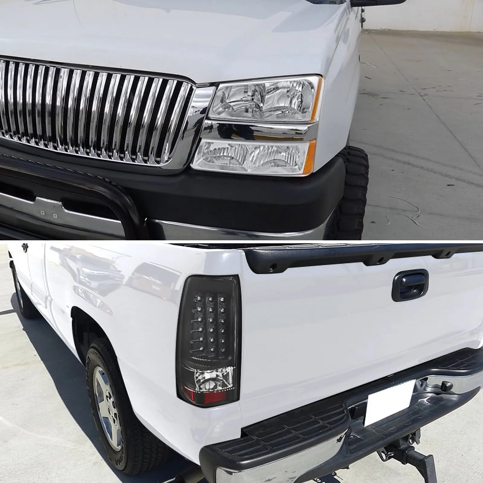 Spec-D Tuning Clear Halo Projector Headlights + Tail Lamps + 9- LED Work Lights Compatible with Chevrolet Silverado 1500 2500 Left + Right Pair Headlamps Assembly