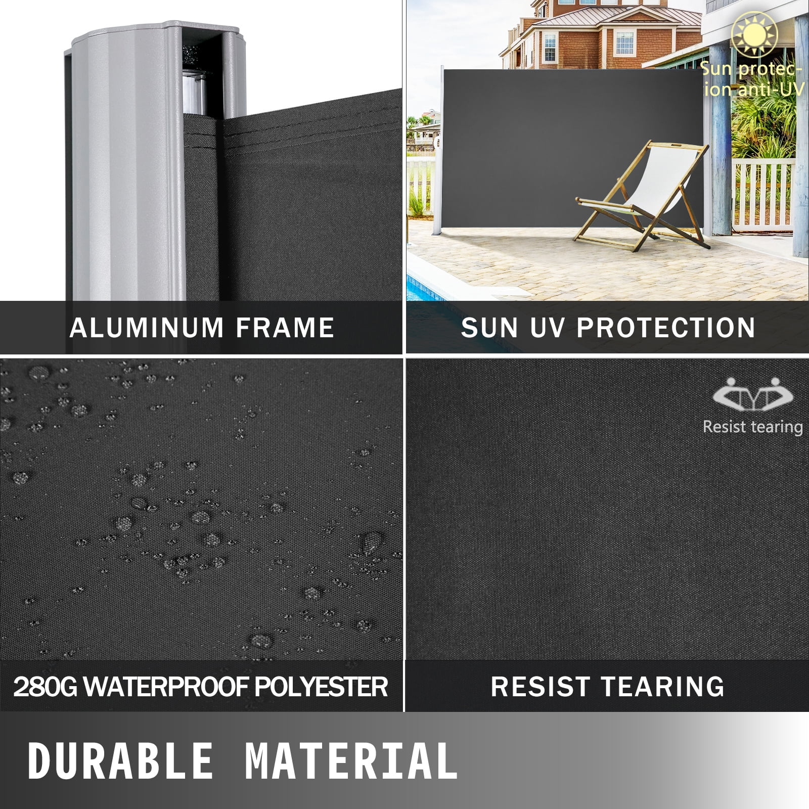 BENTISM Retractable Side Awning Patio Screen Retractable Fence 63x236inch Privacy Screen