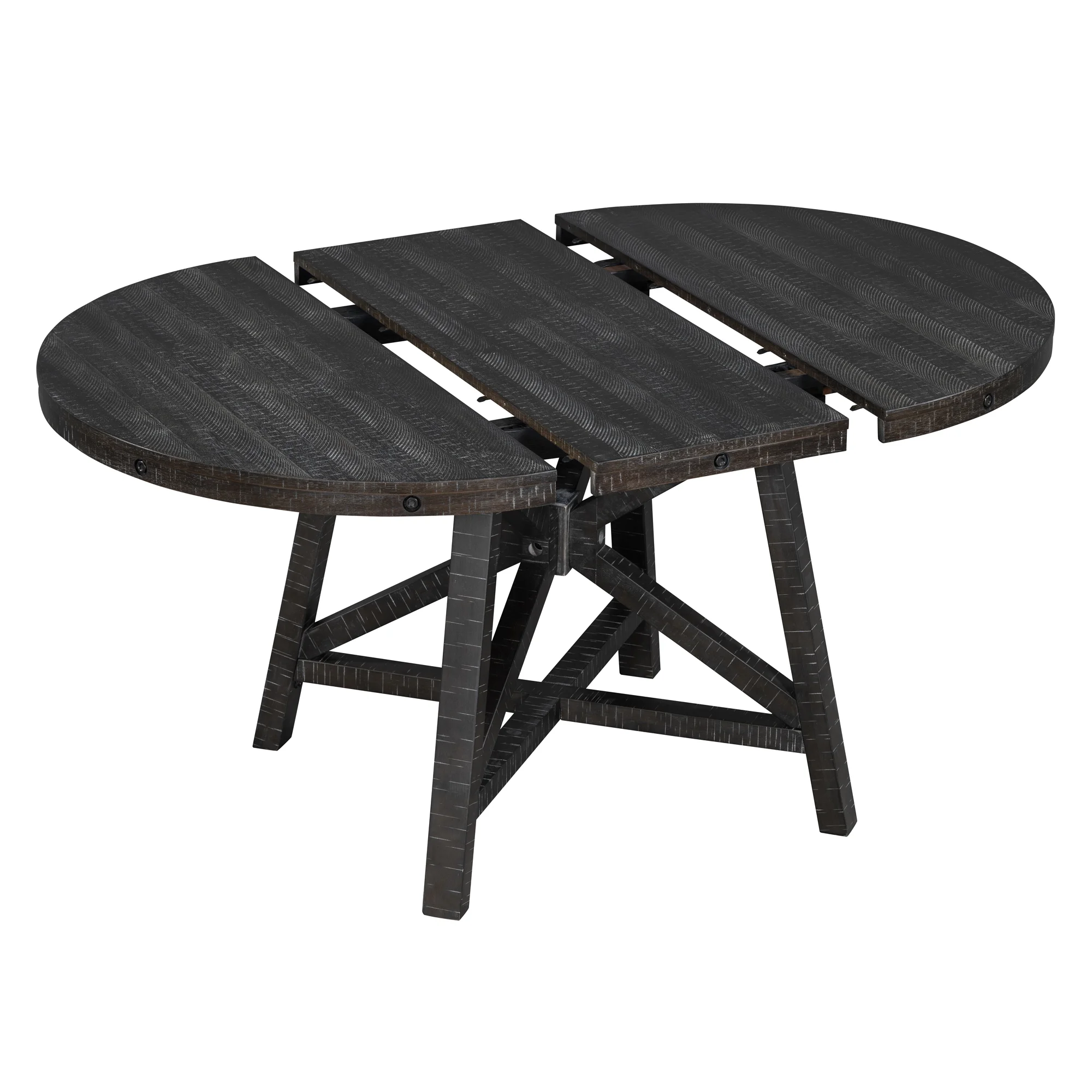 TREXM 5-Piece Retro Dining Set with Extendable Round Table, Removable Middle Leaf, and 4 Upholstered Chairs - Black