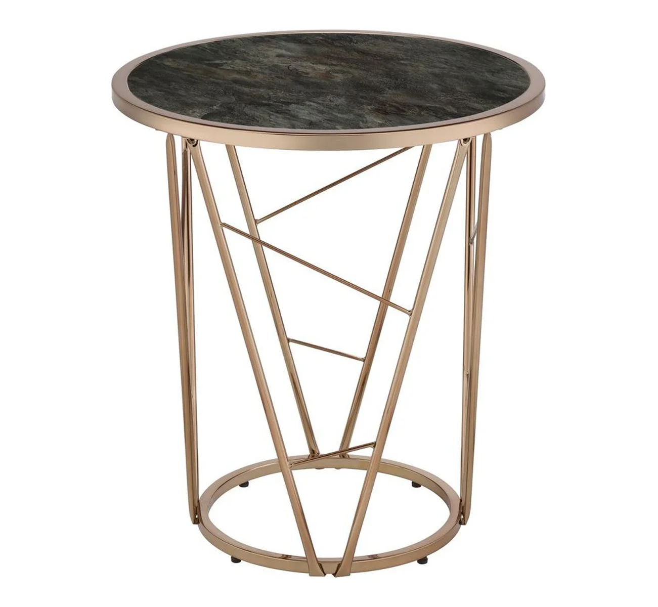 ACME Cicatrix End Table, Faux Black Marble Glass & Champagne Finish 83302