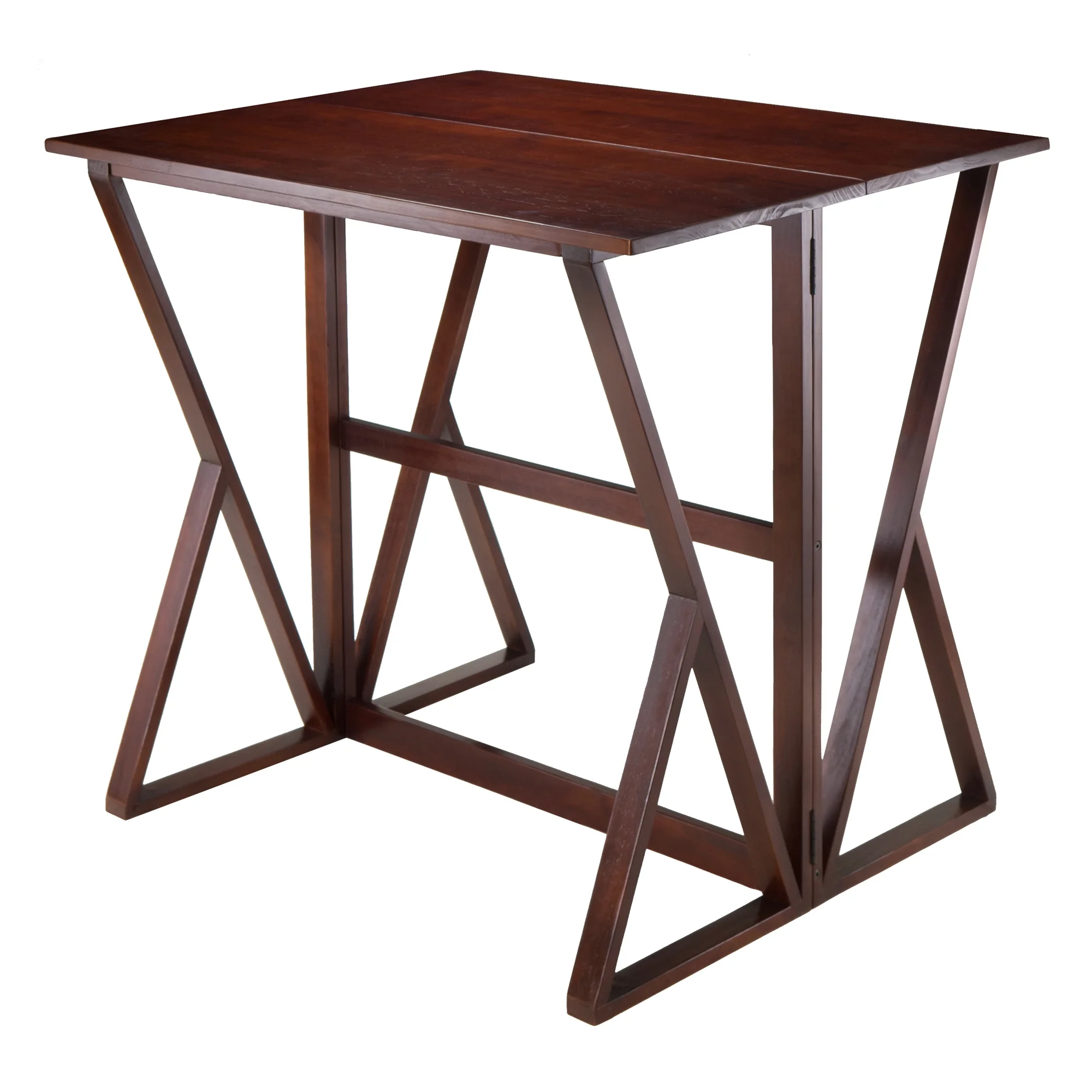 Winsome Wood Harrington 3-Pc Set, Drop Leaf Table & 2 Cushion Saddle Seat Counter Stools, Walnut Finish