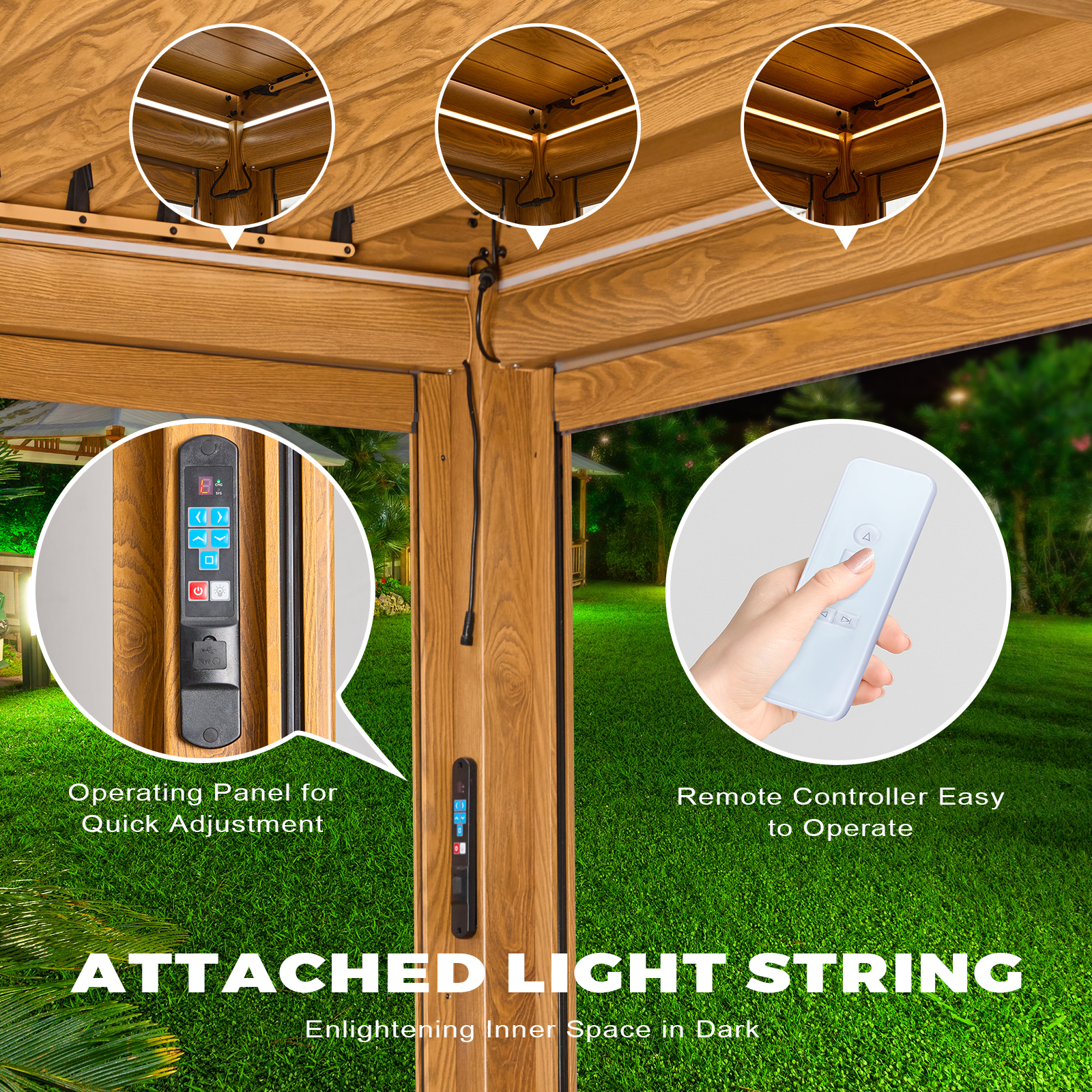 Richryce 10 ft. x 13 ft. Outdoor Louvered Pergola, Patio Pergola with with Auto Adjustable Aluminum Rainproof Roof， Wood