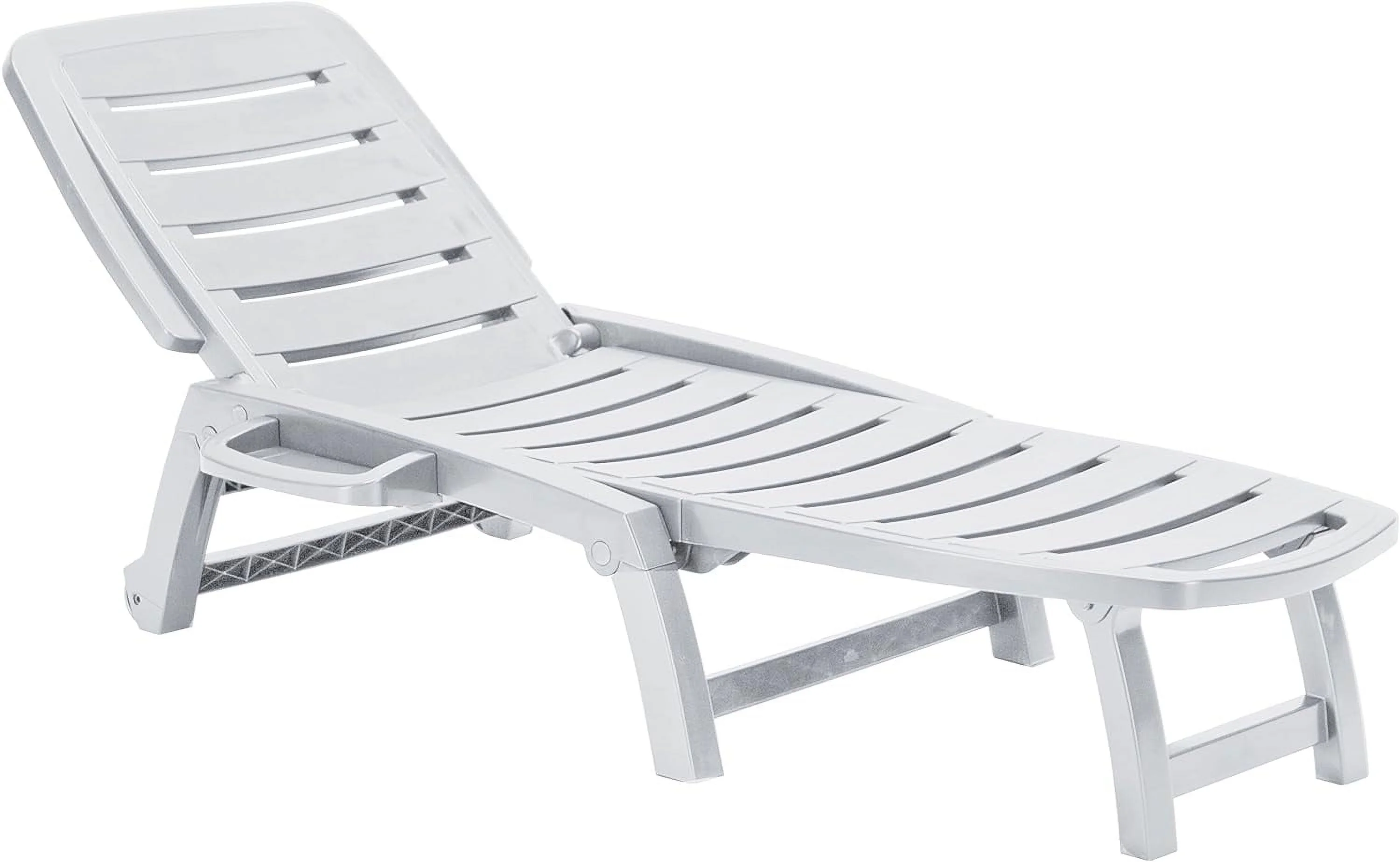 Sun Chair Lounger, 3 Position, White, 73 Long When Flat, Rolls Folds Deck Pool Backyard Sea Beach S6805BPF, Green, S6800V