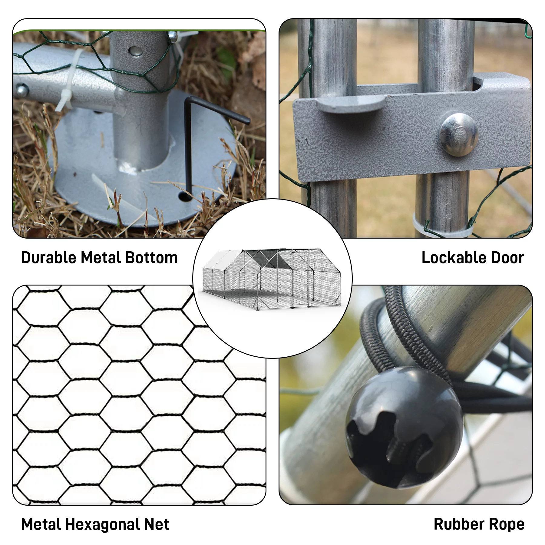 Ouyessir Outdoor Chicken Coop Large Metal Chicken Coop Flat Shaped, Walk-in Hen Cage, Outdoor Poultry Cage with Waterproof Cover for Backyard(10’L x 26’W x 6.36’H ft)