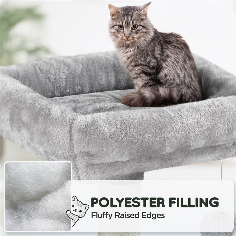 Topeakmart 53.5-in Cat Tree & Condo Scratching Post Tower with Dangling Ball and Ramp, Light Gray